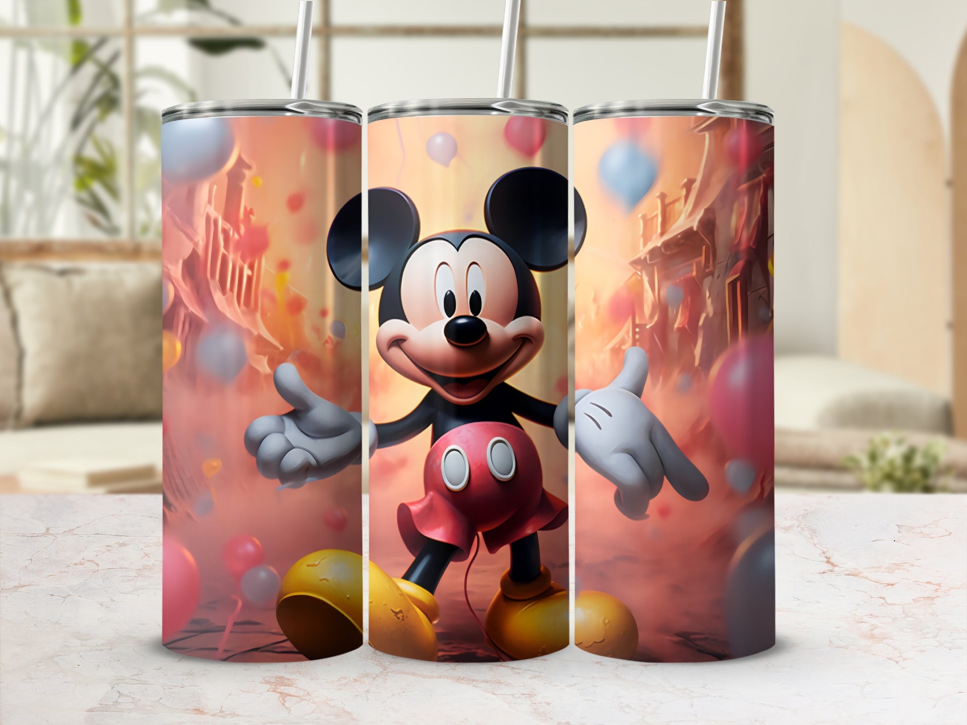 Mickey Mouse Tall Tumbler with Straw Design