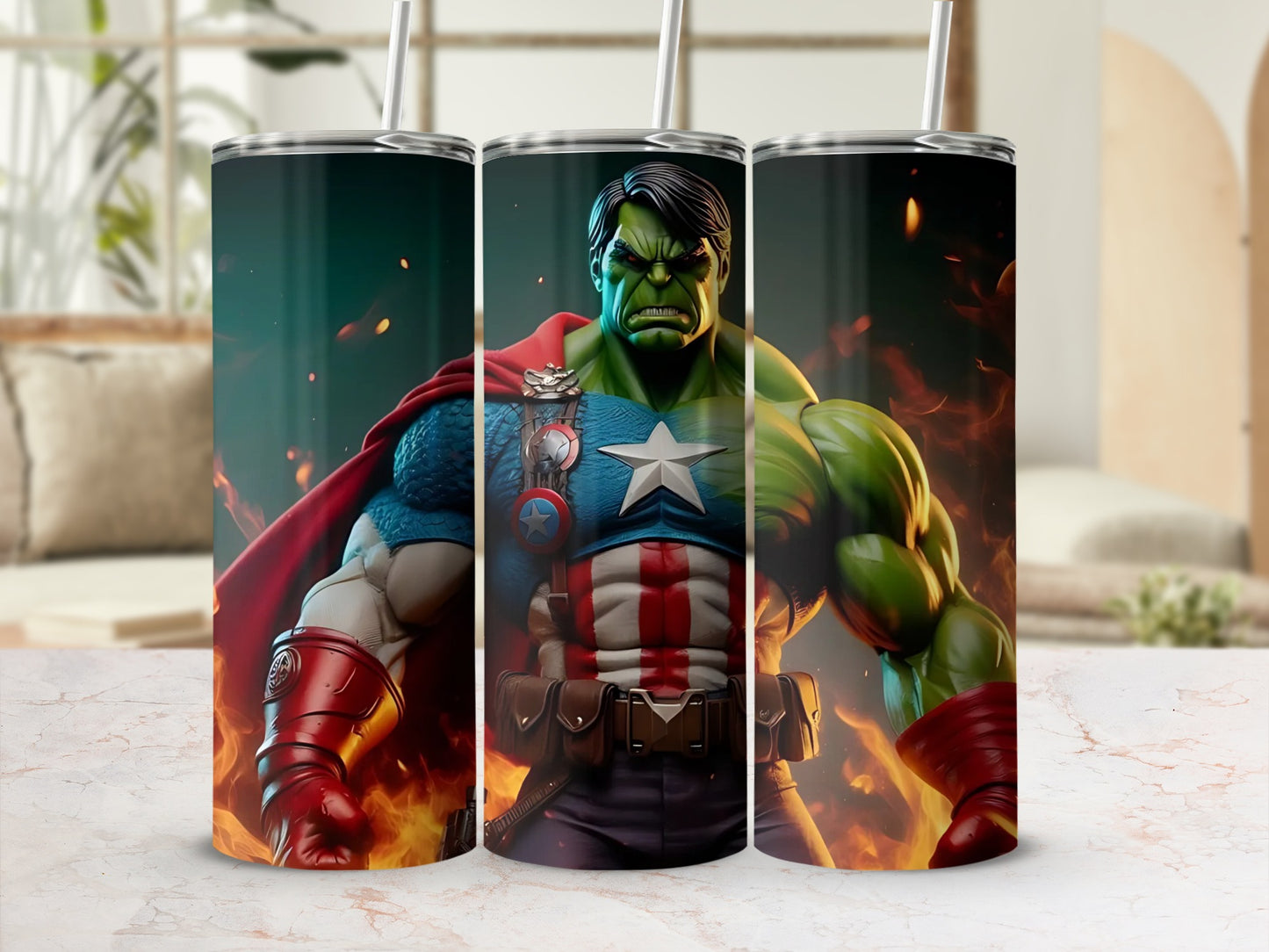 Hulk Captain America Tumbler heroes and fire theme