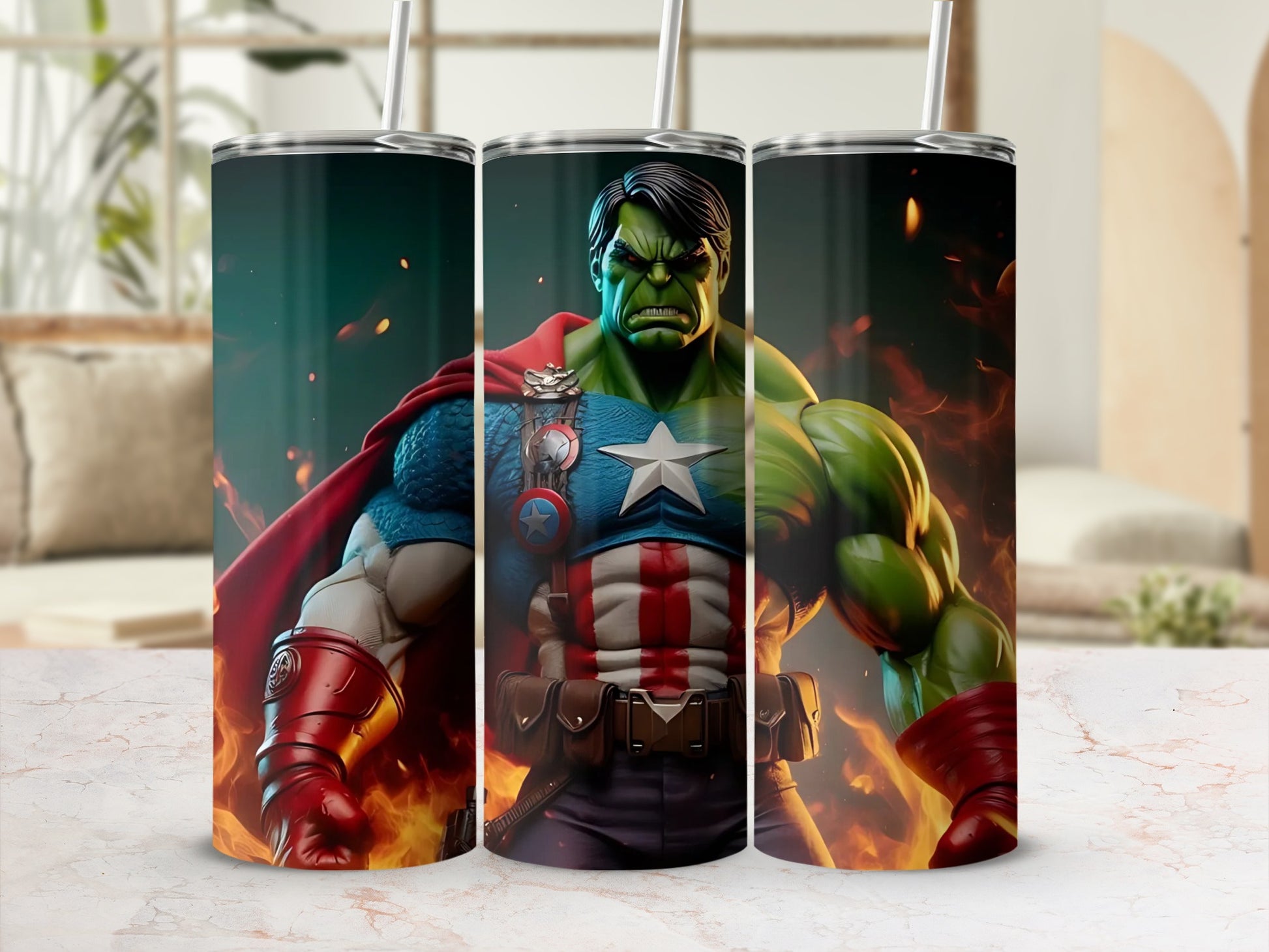 Hulk Captain America Tumbler heroes and fire theme