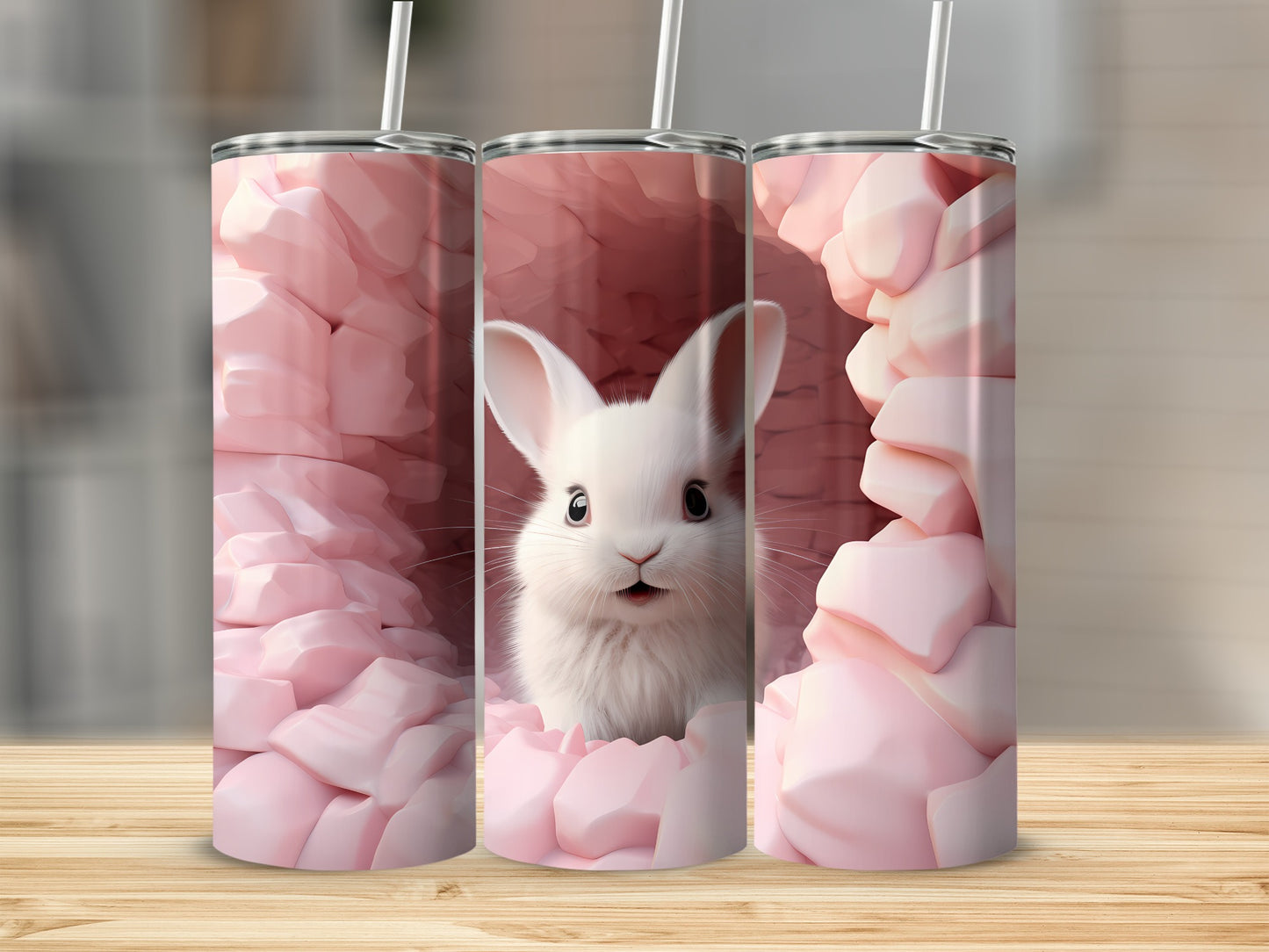 Cute Bunny in Pink Background Tumbler Cup Product