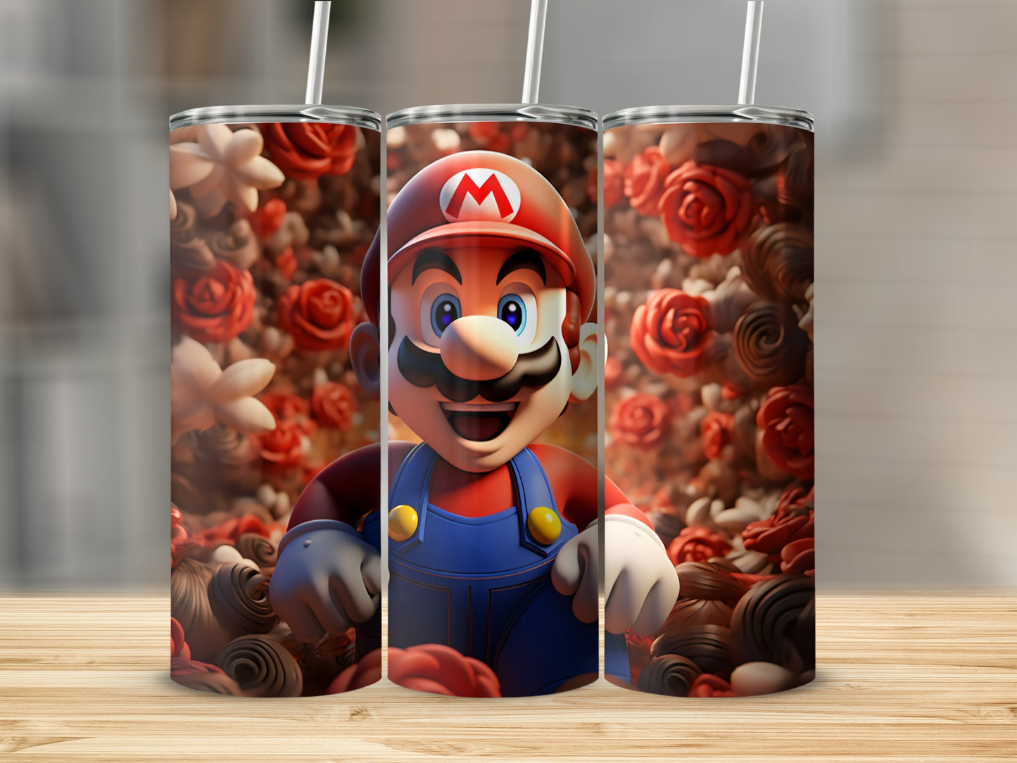 Floral Mario Design Stainless Steel Tumbler Cup