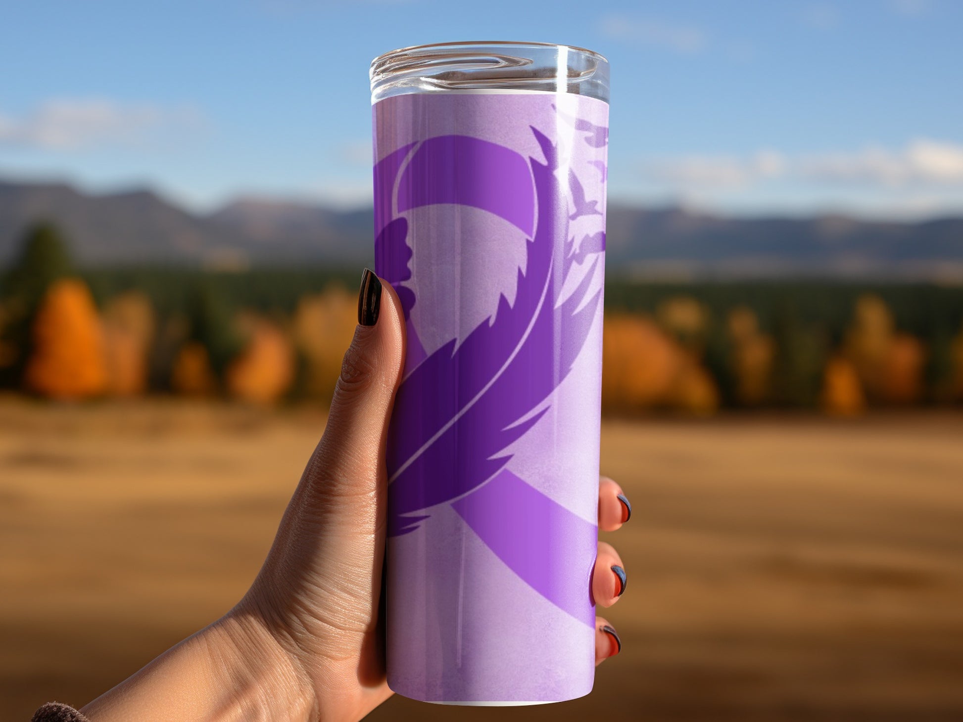 Purple Ribbon Design Tumbler for Coffee or Tea Drinkers