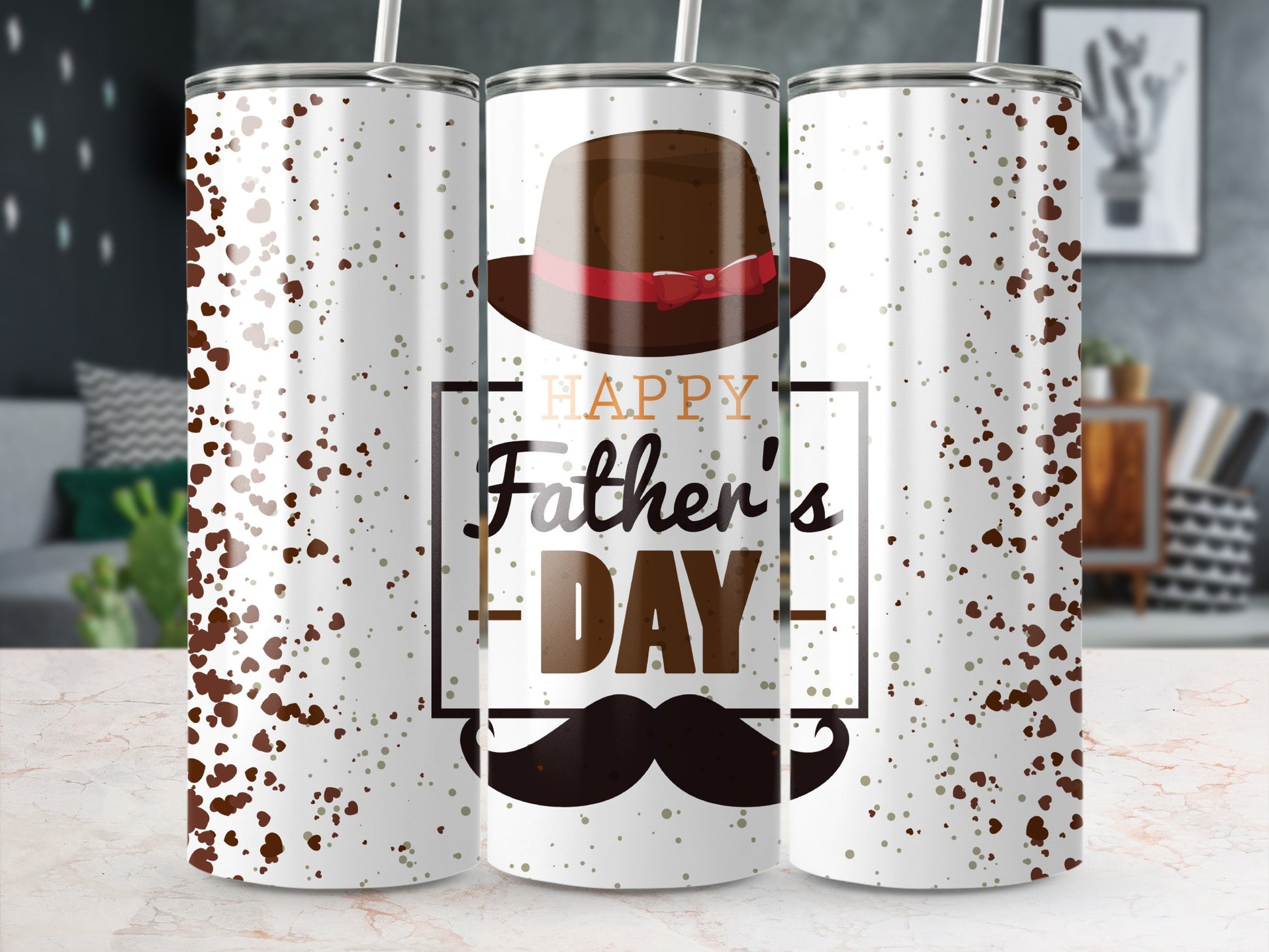 Happy Father's Day Hat and Mustache Tumbler Cup