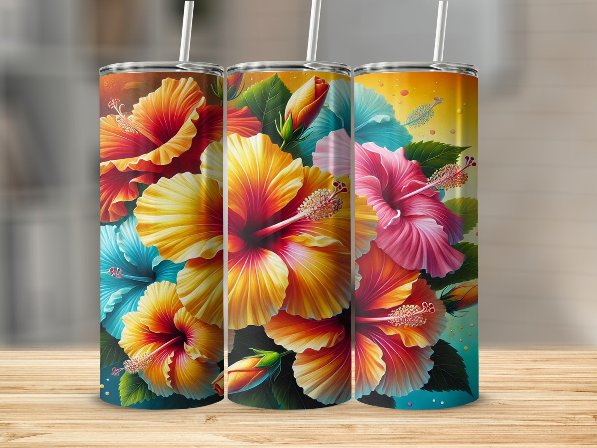 Vibrant Hawaiian Hibiscus Flowers Tumbler Flask
