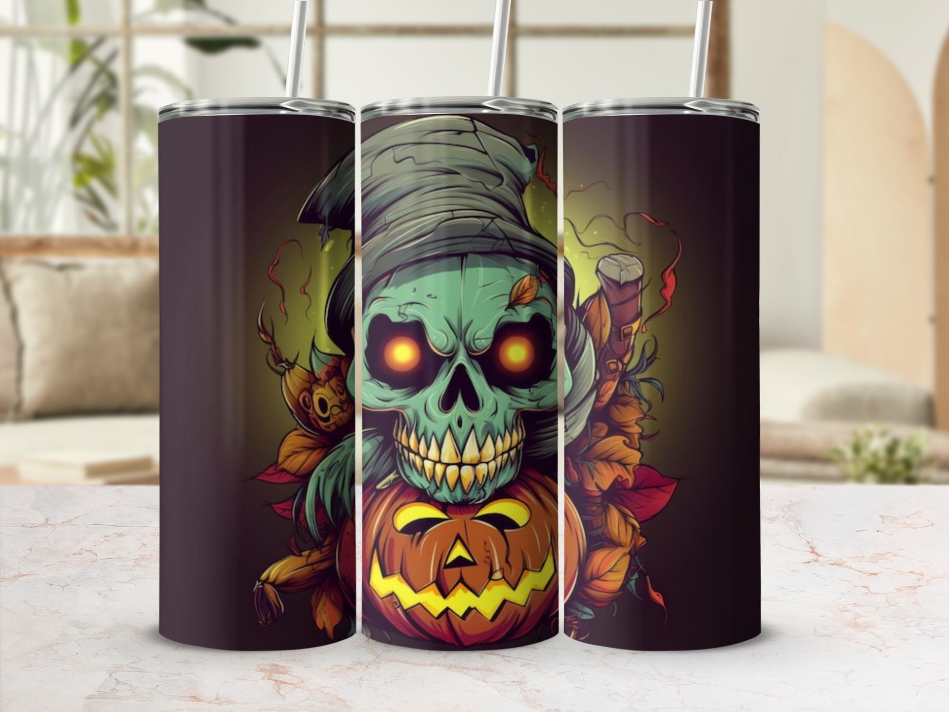 Spooky Skull Pumpkin Halloween Insulated Tumbler