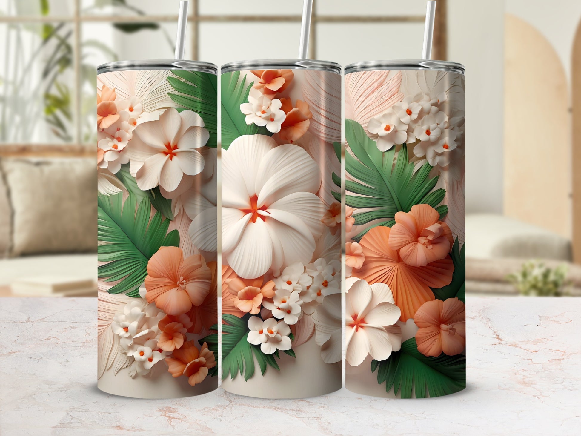 Tropical Floral Design Tall Skinny Tumbler Cup