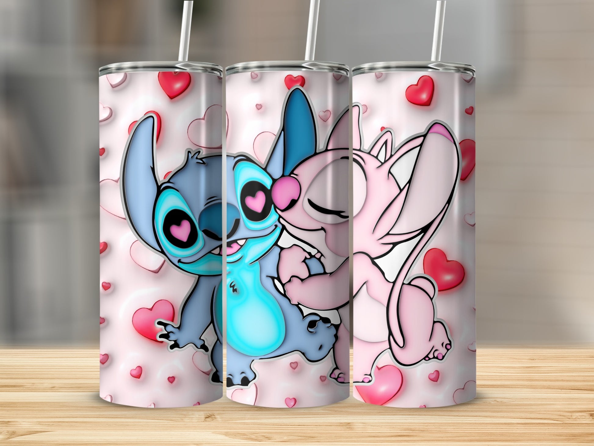 Cute Cartoon Characters in Love Tumbler Design