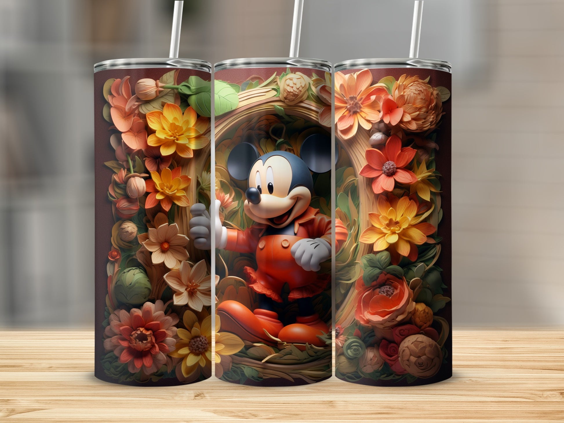 Mickey Mouse Tumbler with Colorful Floral Design