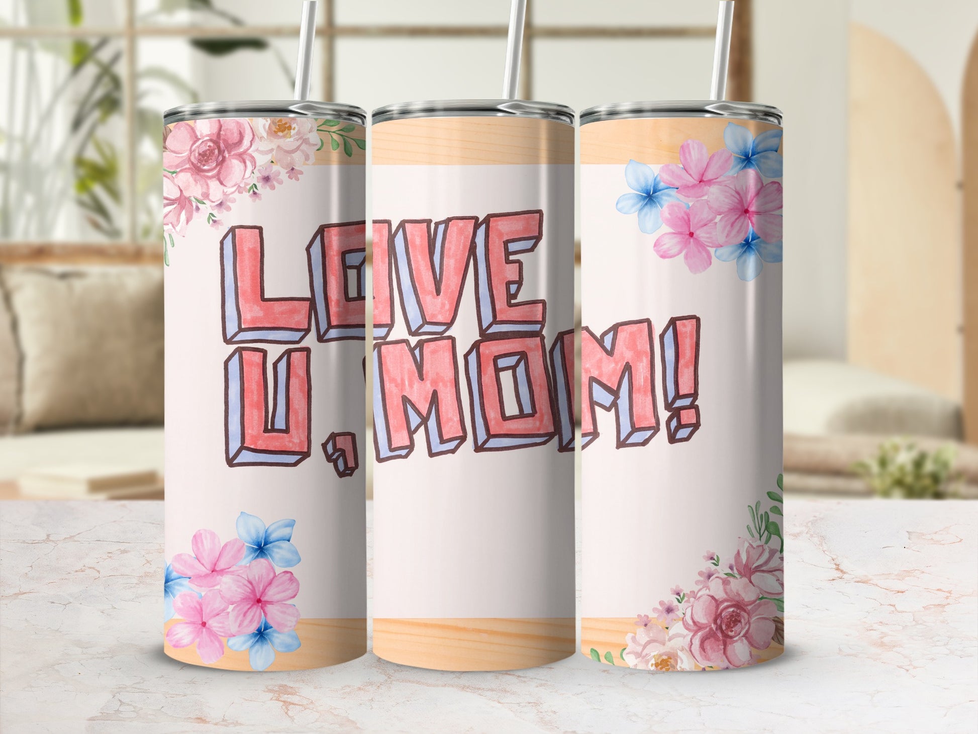 Love U Mom Floral Design Drinkware Tumbler