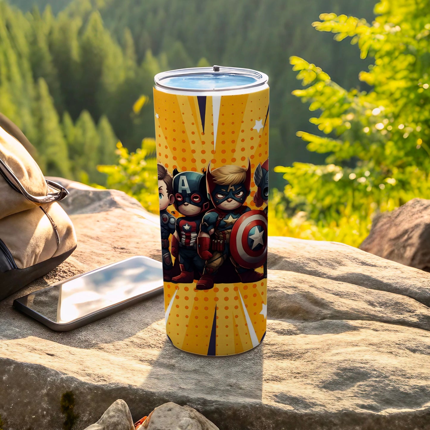Cute Superheroes Tumbler with Cartoon Characters Design