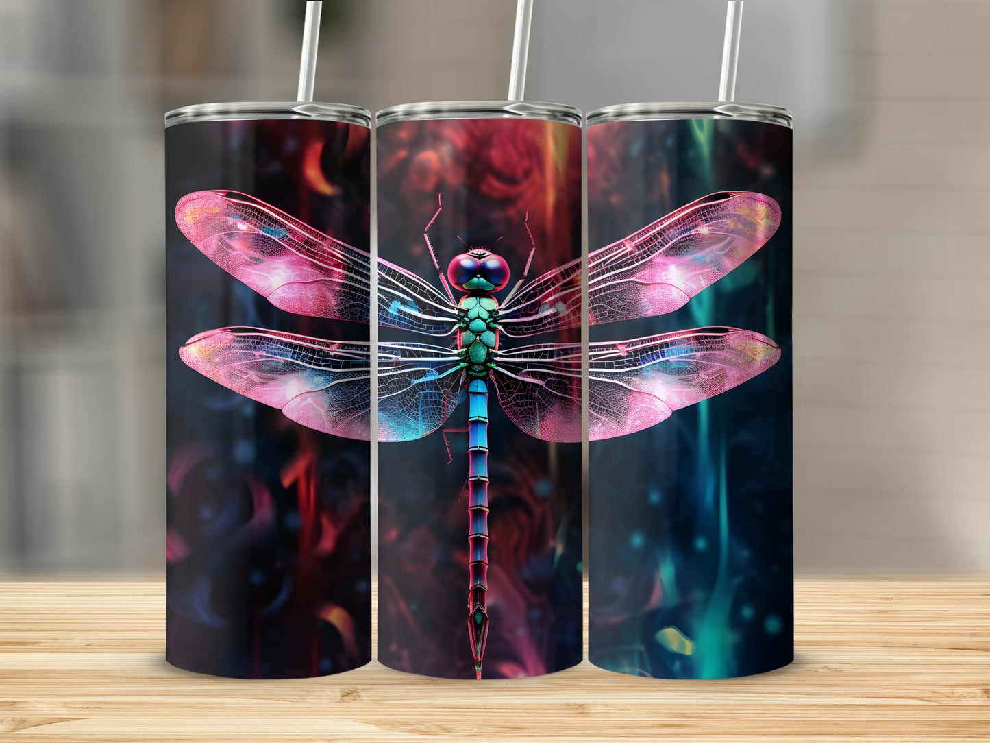 Colorful Dragonfly Design Stainless Steel Tumbler