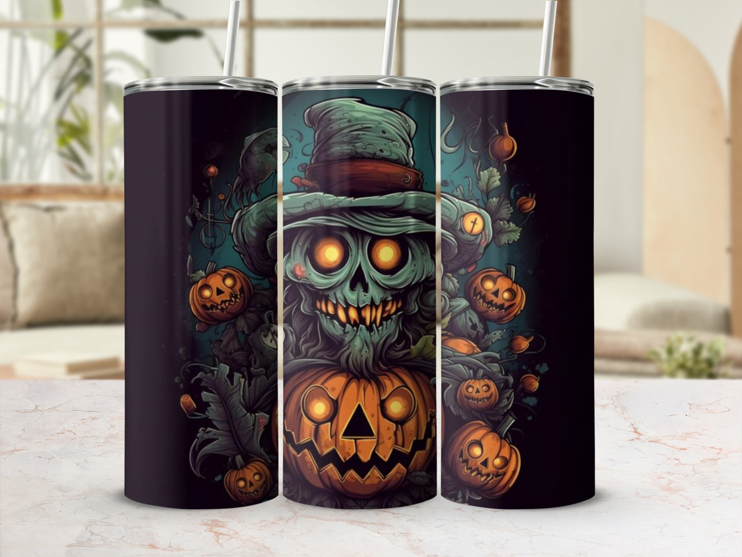 Spooky Pumpkin Halloween Themed Tumbler for Festive Sippers