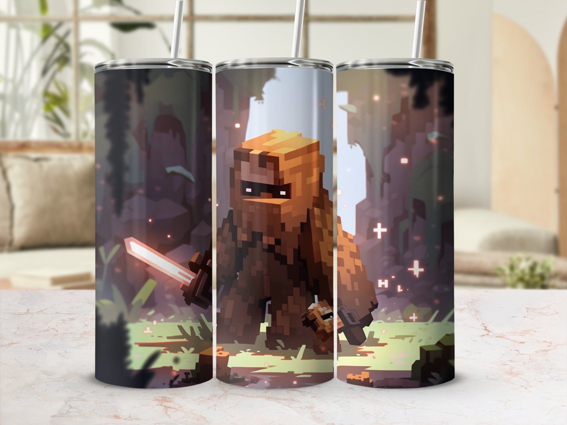 Pixel Art Blockchain Warrior Design Tumbler Cup