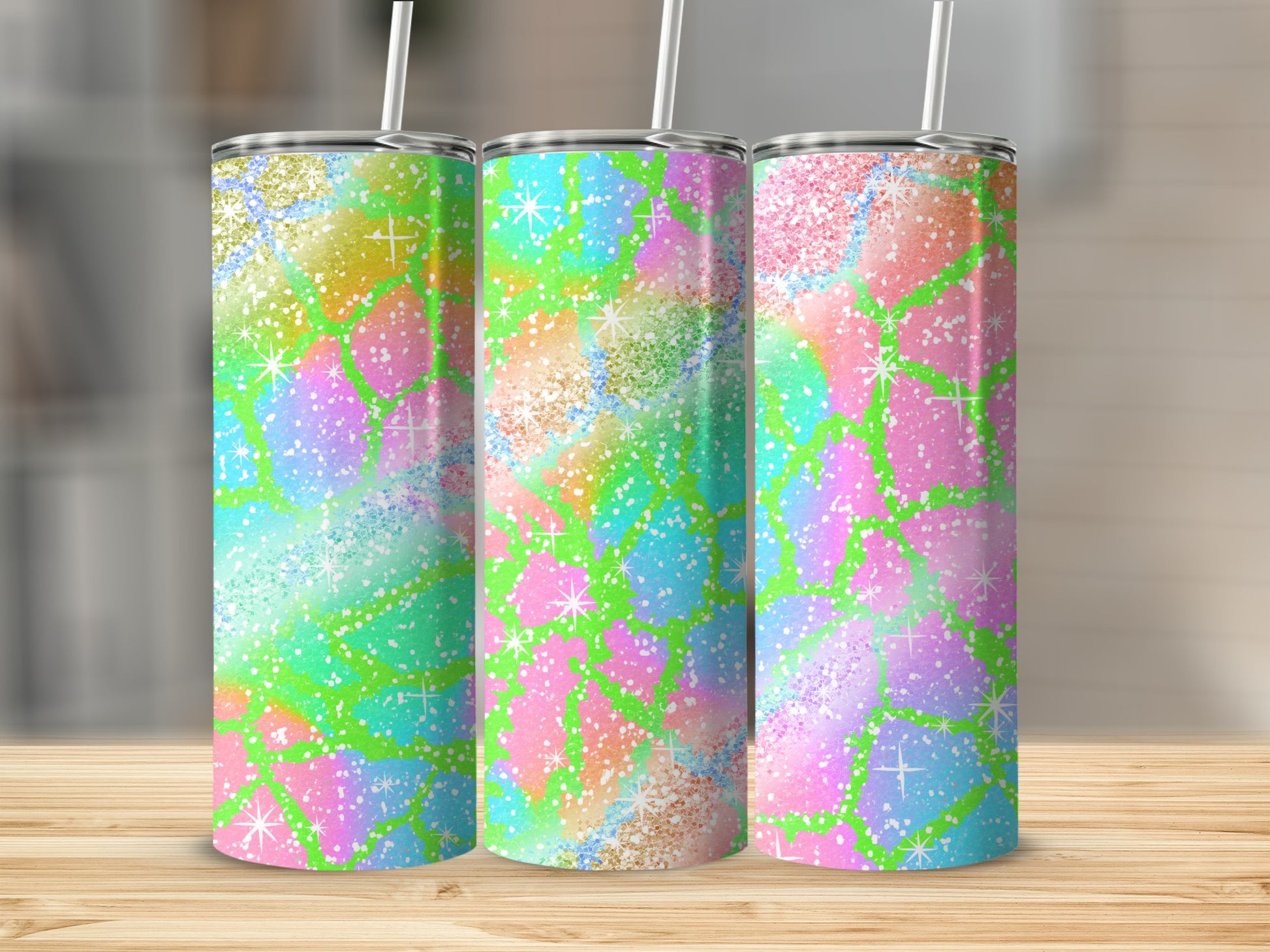 Rainbow Glitter Pattern Insulated Tumbler for Drinks