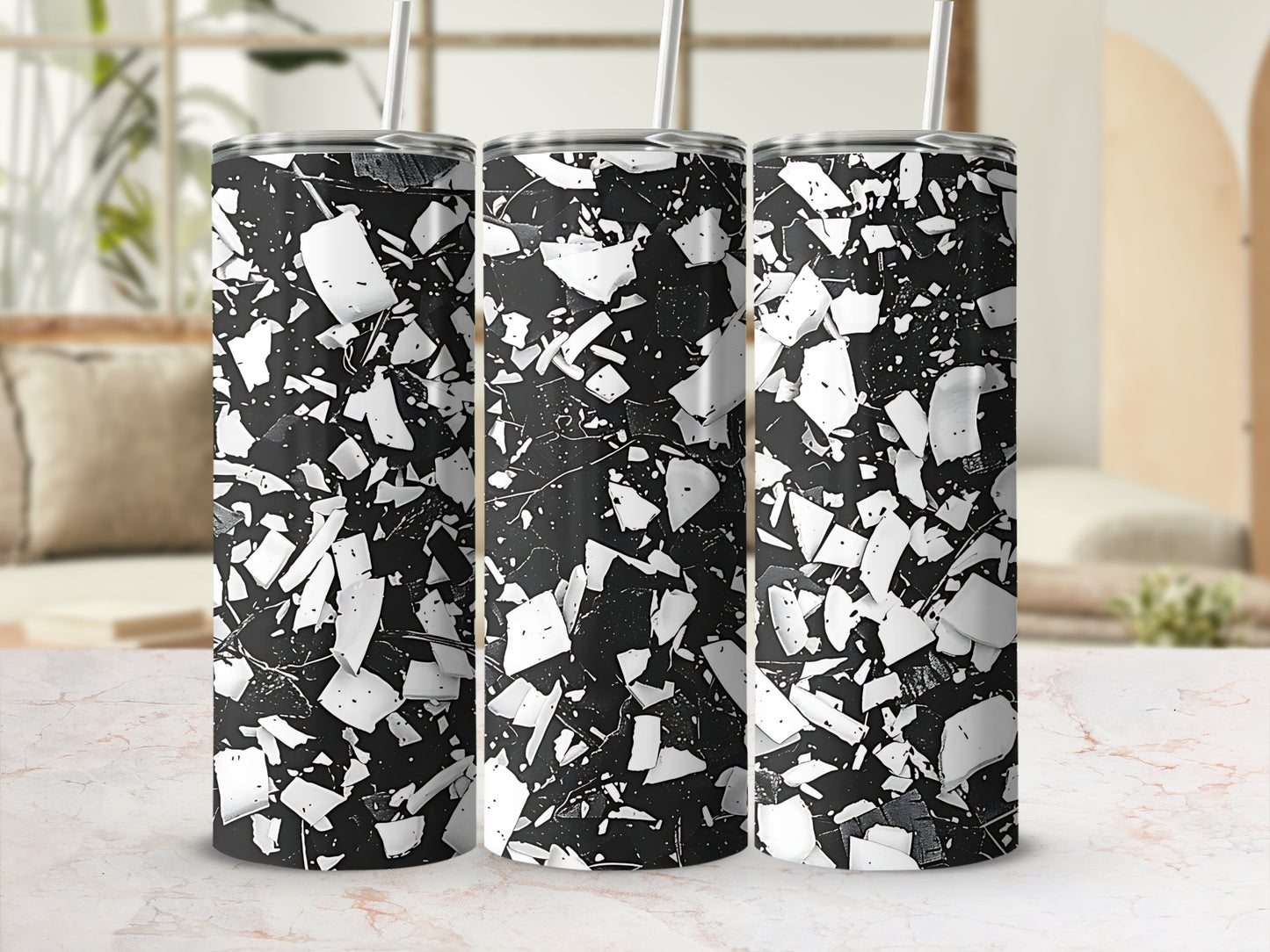 Black and White Abstract Shattered Design Tumbler
