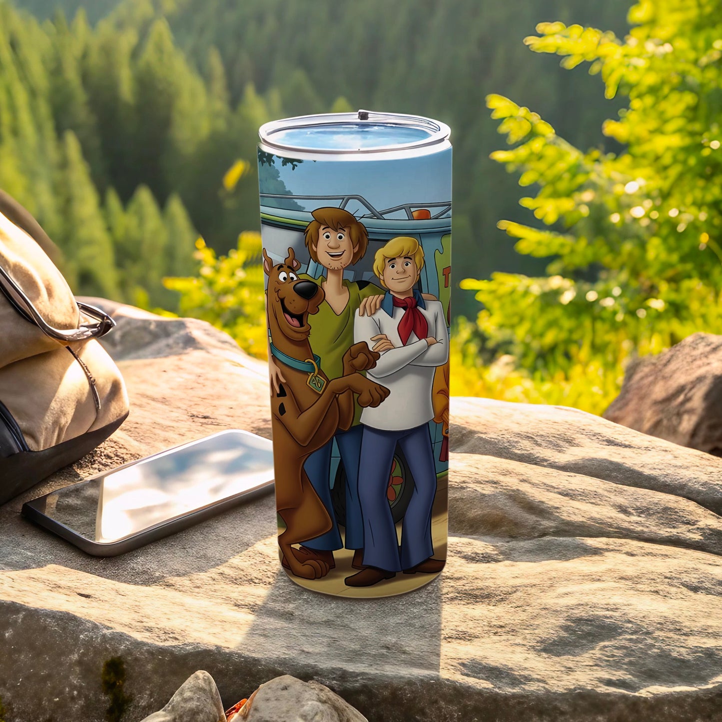 Scooby-Doo and Shaggy graphic on a stainless steel tumbler.