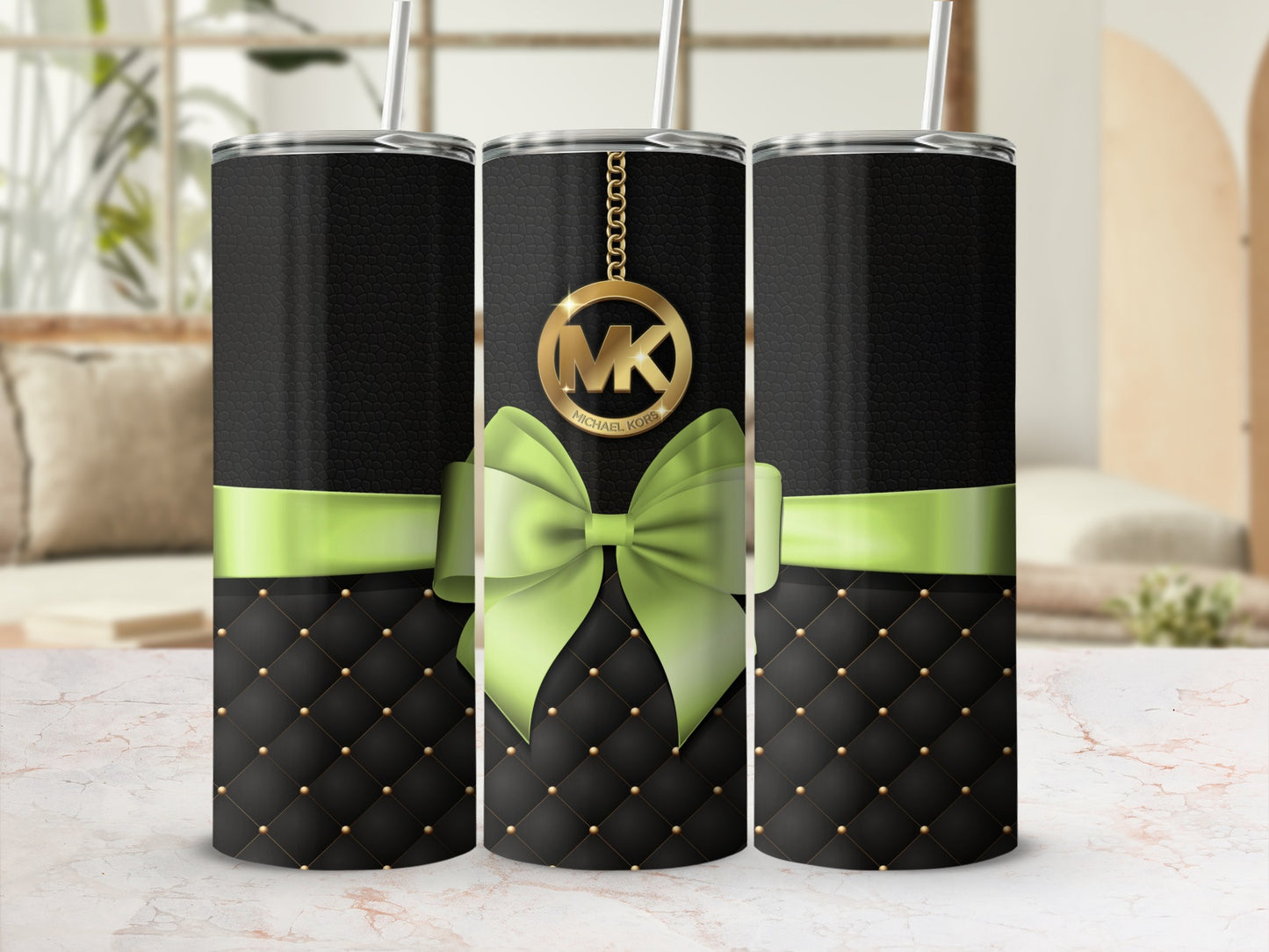 Luxurious Black and Green Tumbler with MK Gold Decor