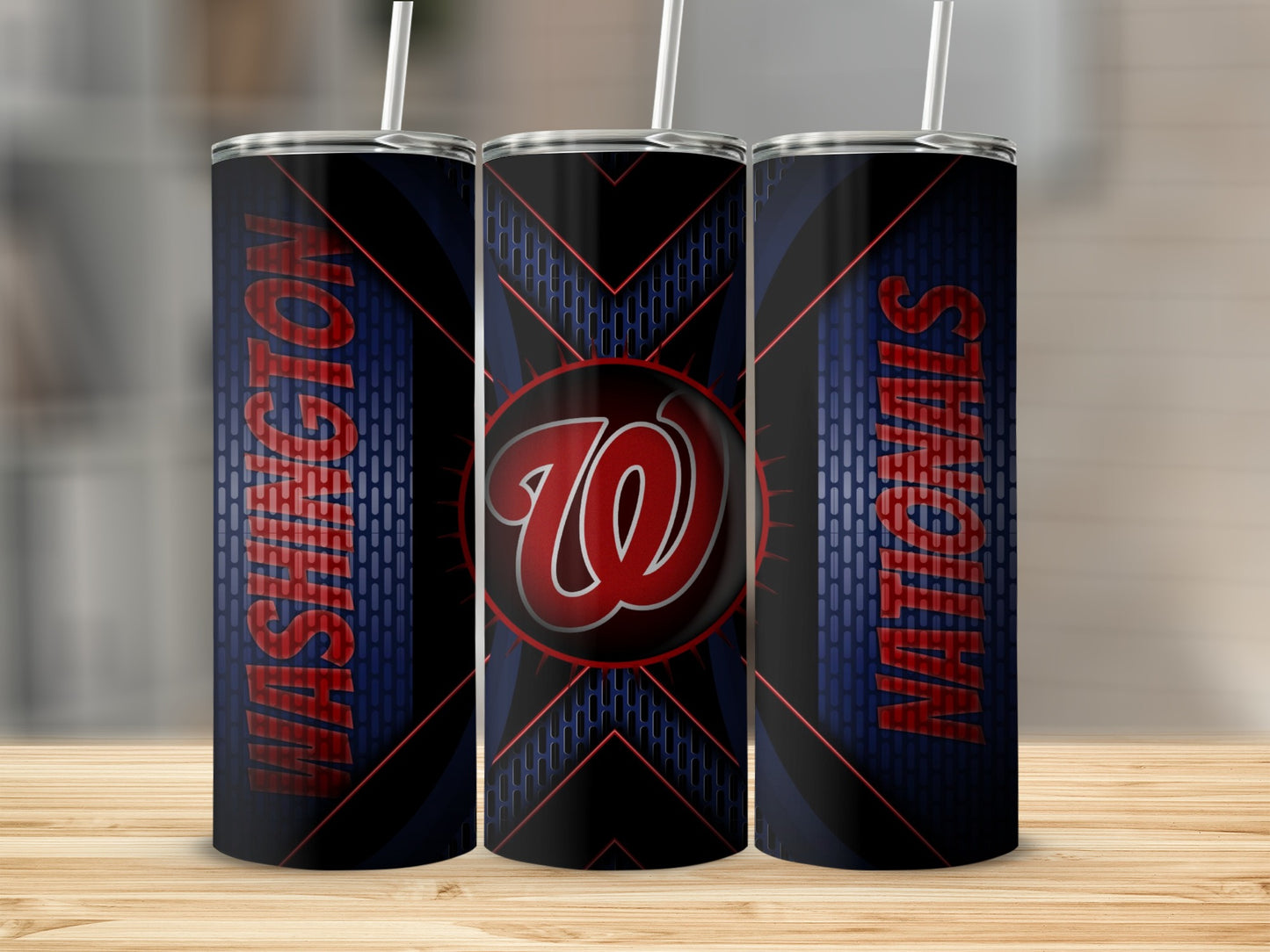 Washington Nationals Team Design On Black Tumblers