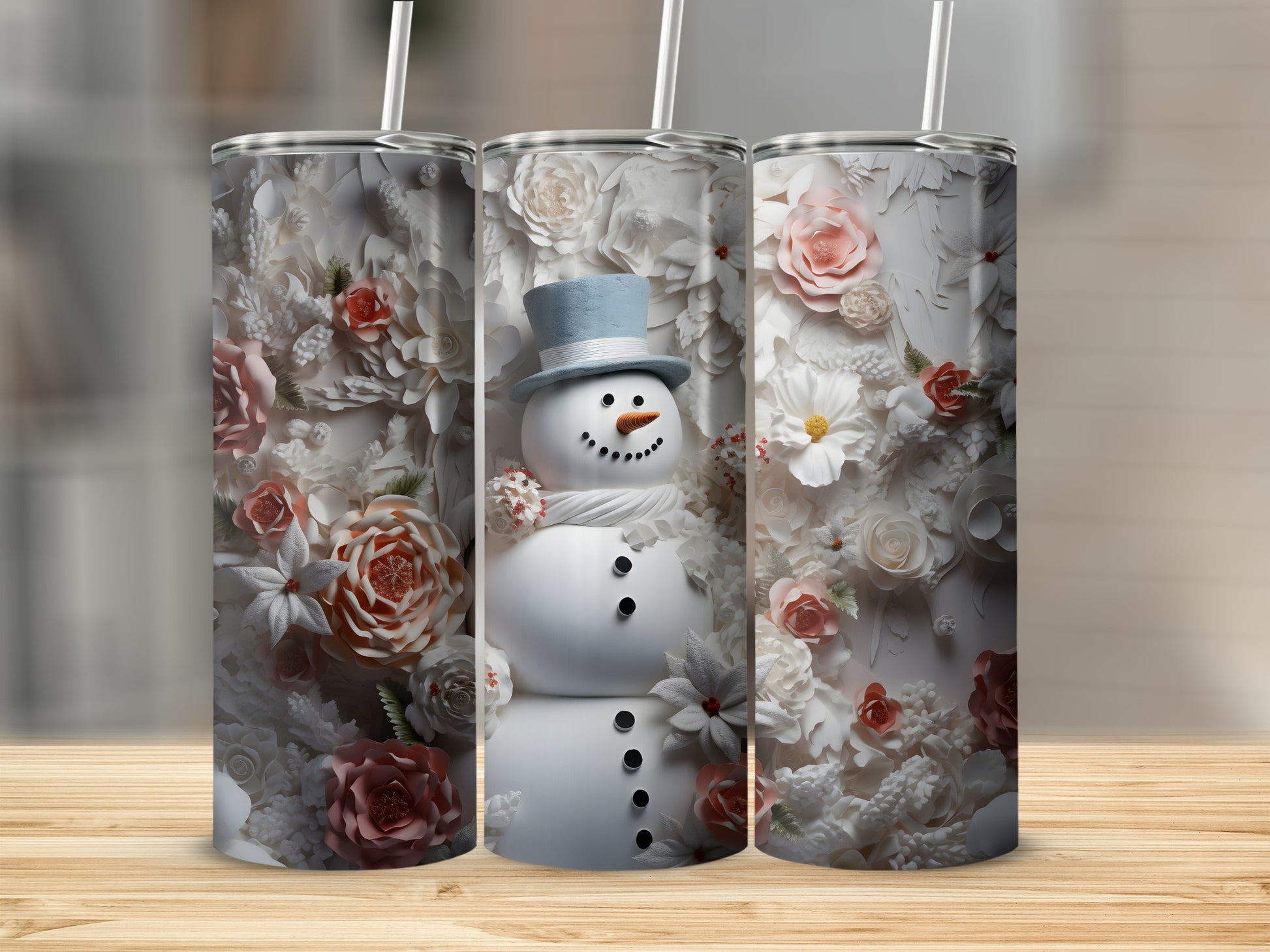 Beautiful Floral Snowman Design Insulated Tumbler