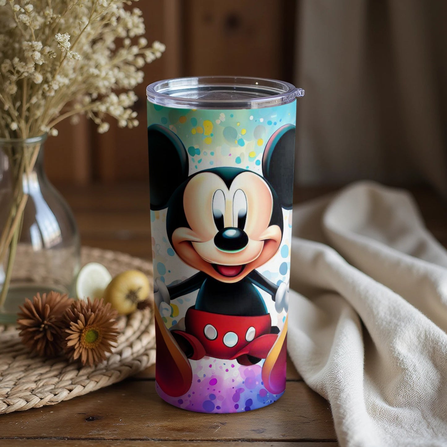 Mickey Mouse Colorful Tumbler with Splash Background