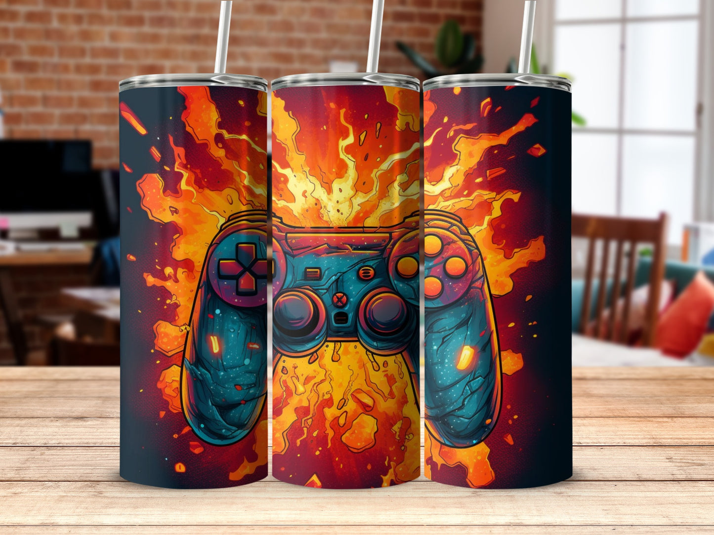 Vibrant Explosion Gaming Controller Artwork Design
