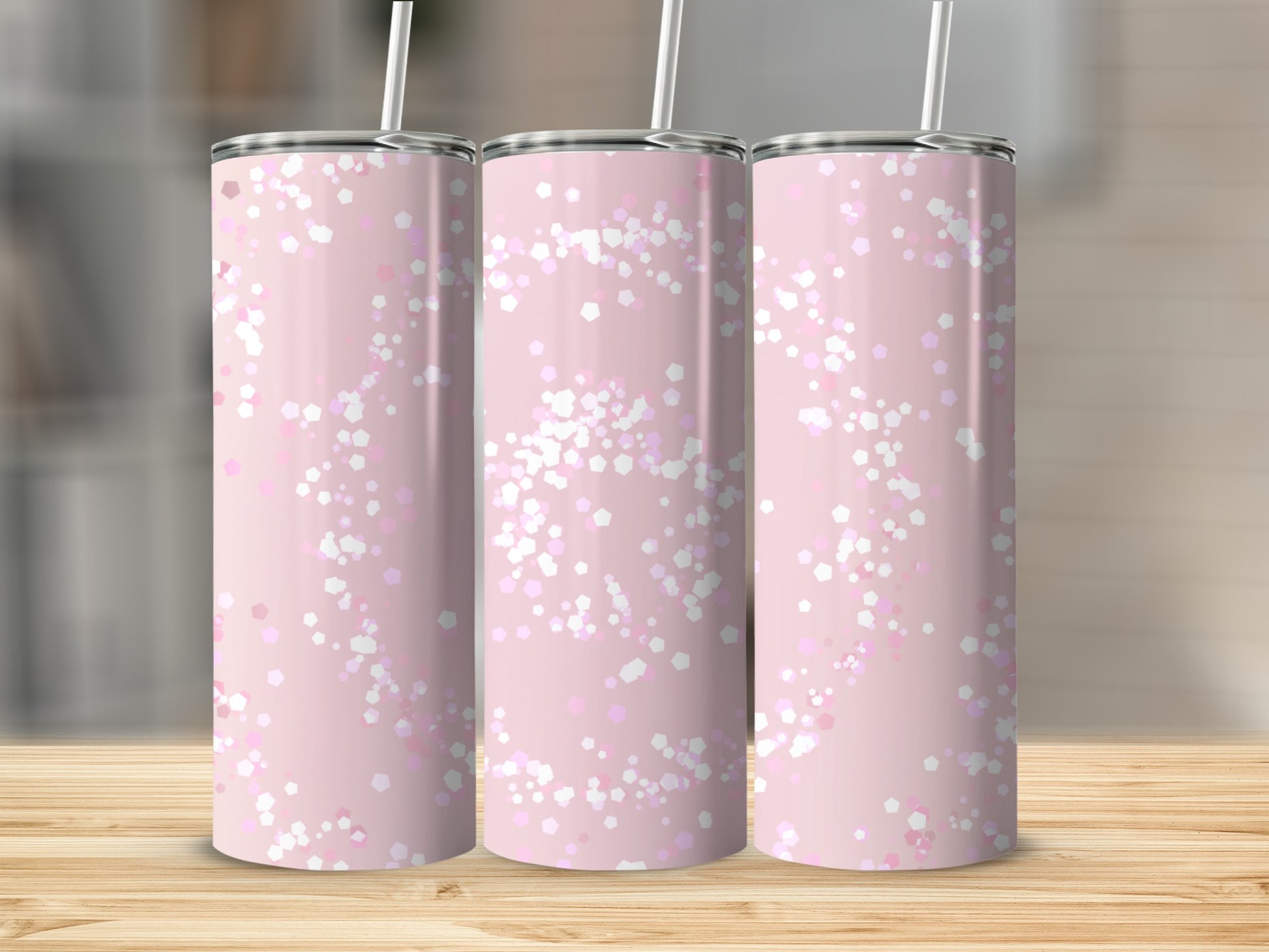 Pink Confetti Pattern Tumbler with Sparkling Design
