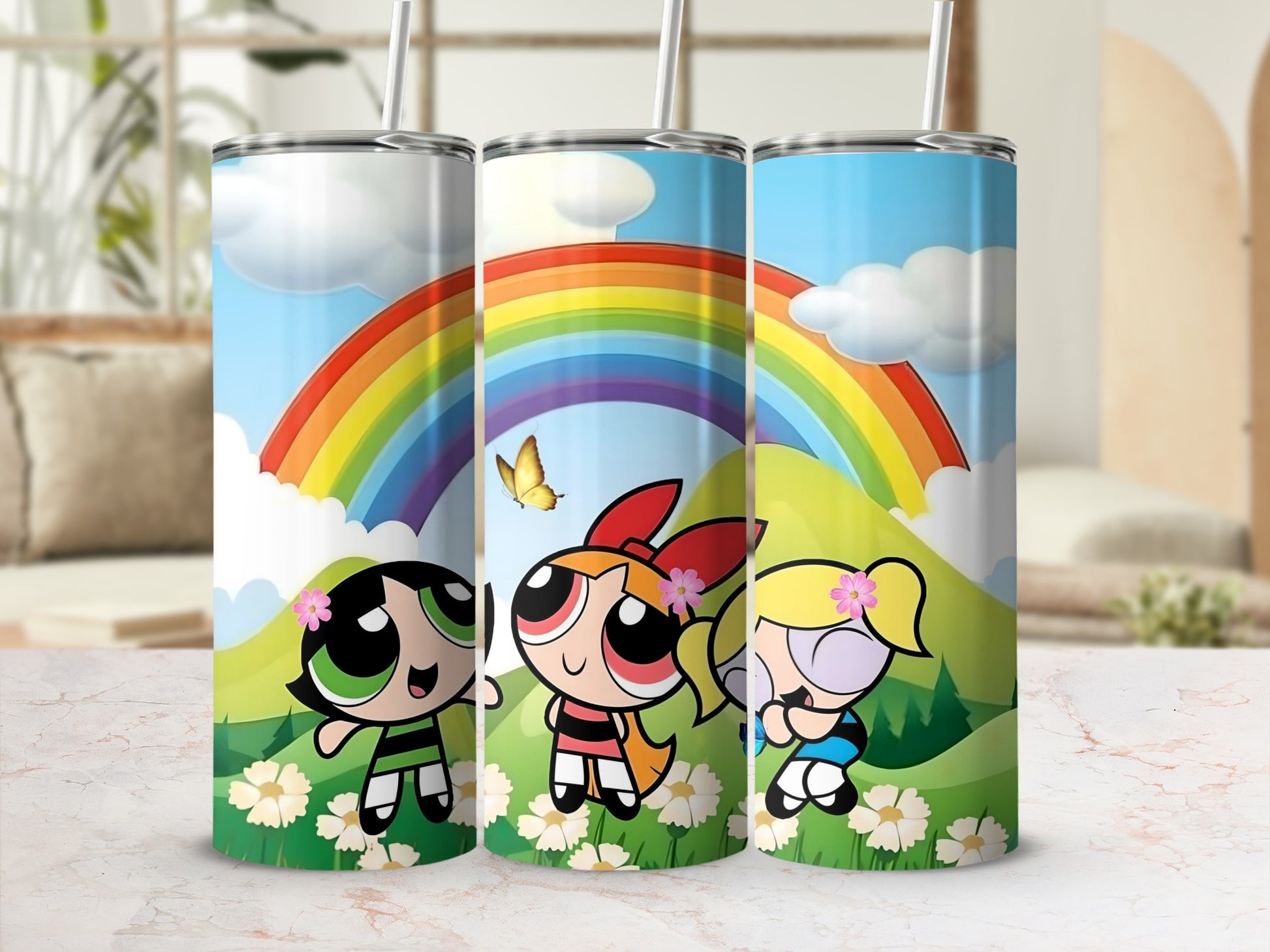 Colorful Powerpuff Girls Rainbow Tumbler Cup