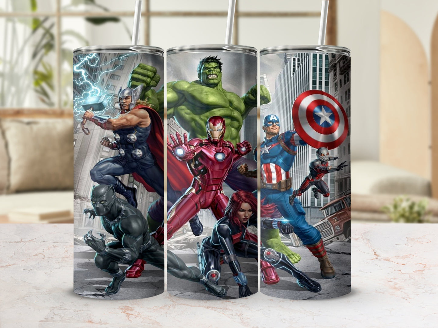 Avengers Graphic Design Tumbler with Straw Lid 20oz