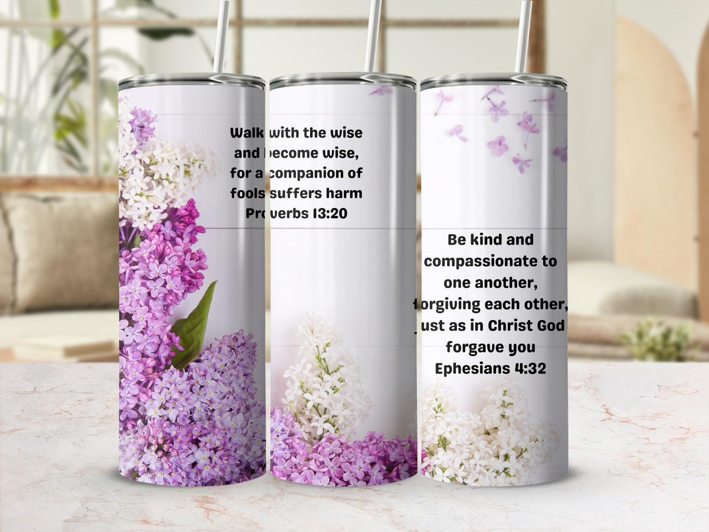 White Lilac Design Stainless Steel Insulated Tumblers
