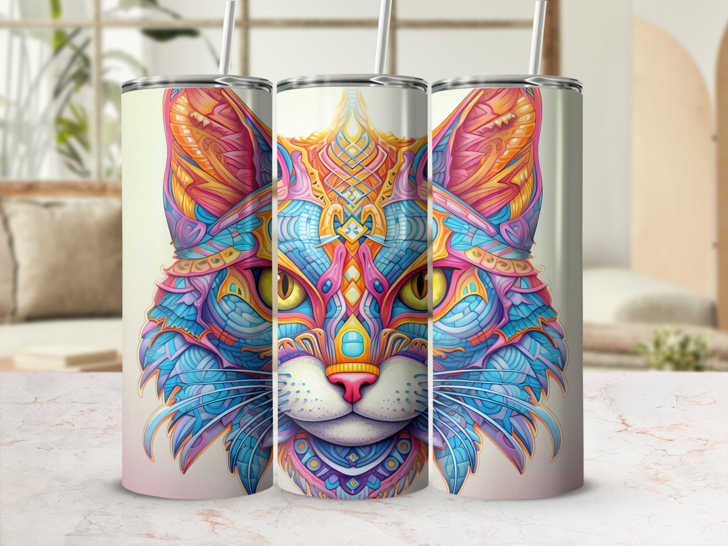Colorful Psychedelic Cat Art Tumbler Vibrant Product Type