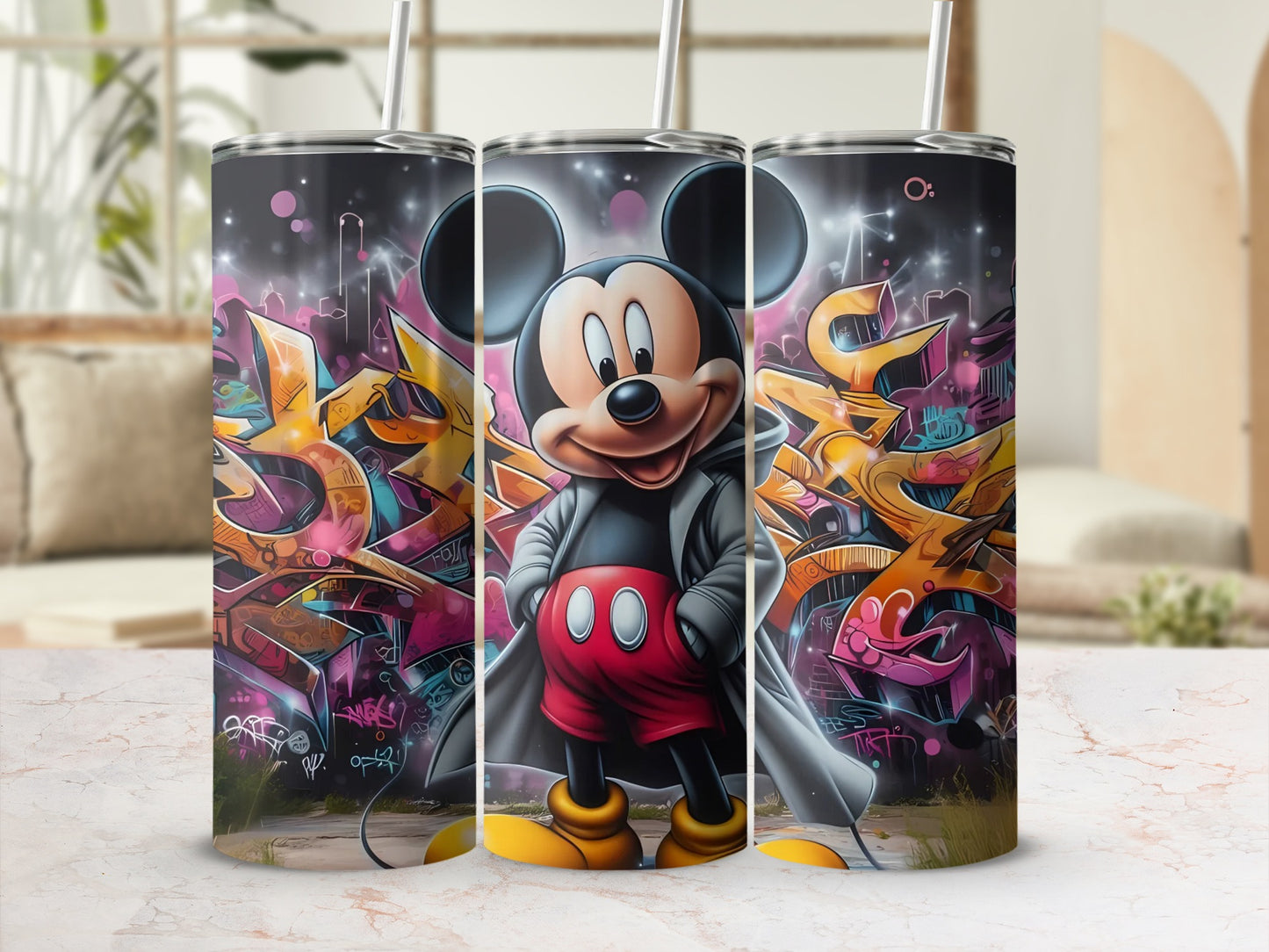 Vibrant Urban Art Mouse Design Stainless Steel Tumbler