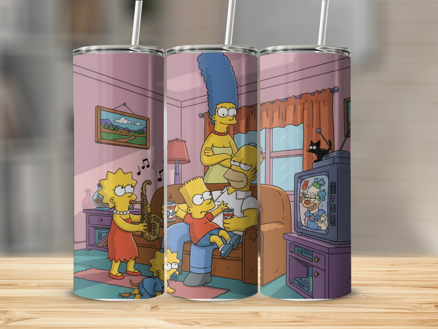 Cartoon Family Living Room Scene Travel Tumbler