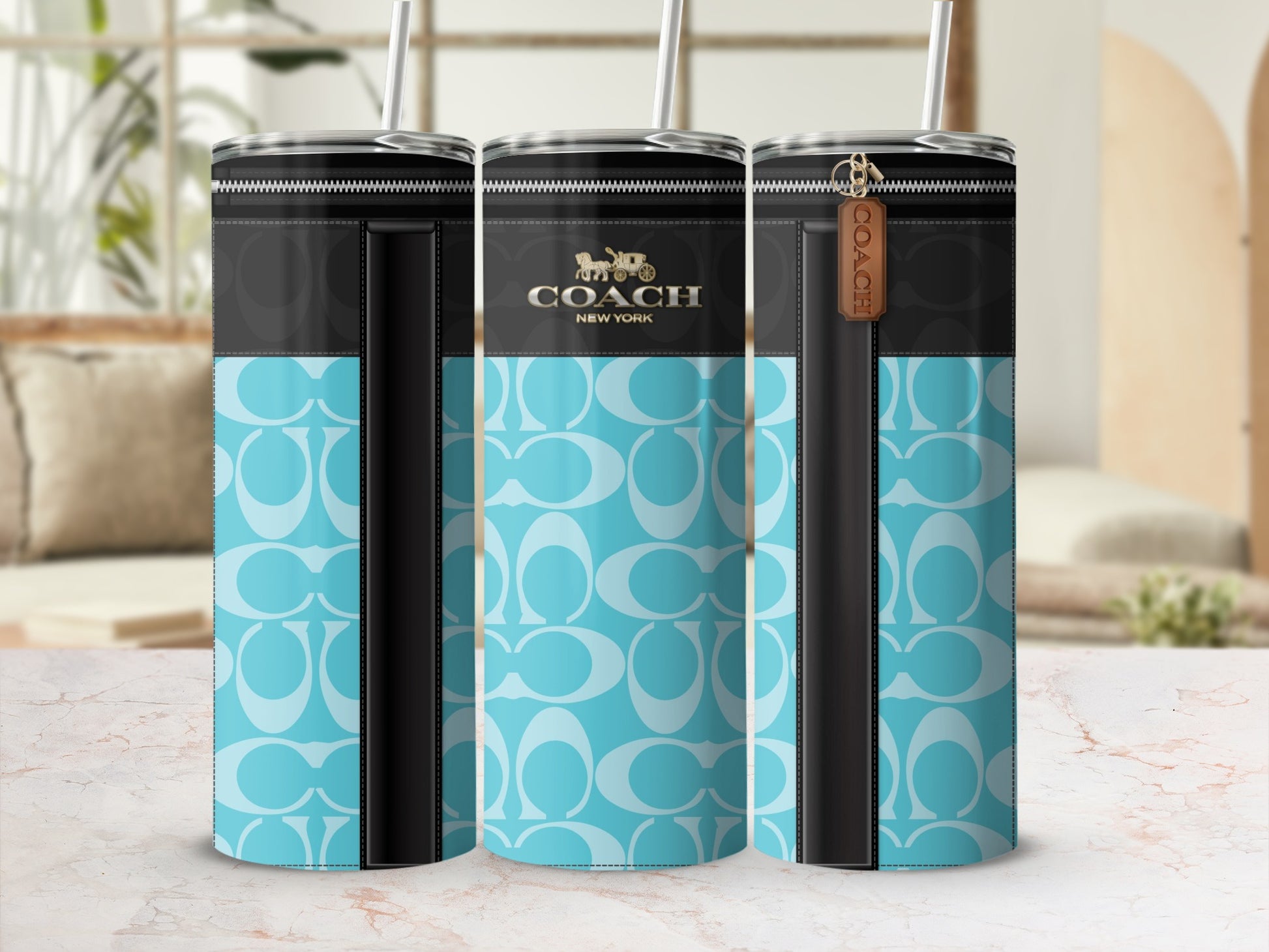 Stylish Aqua and Black Coach New York Tumbler Product