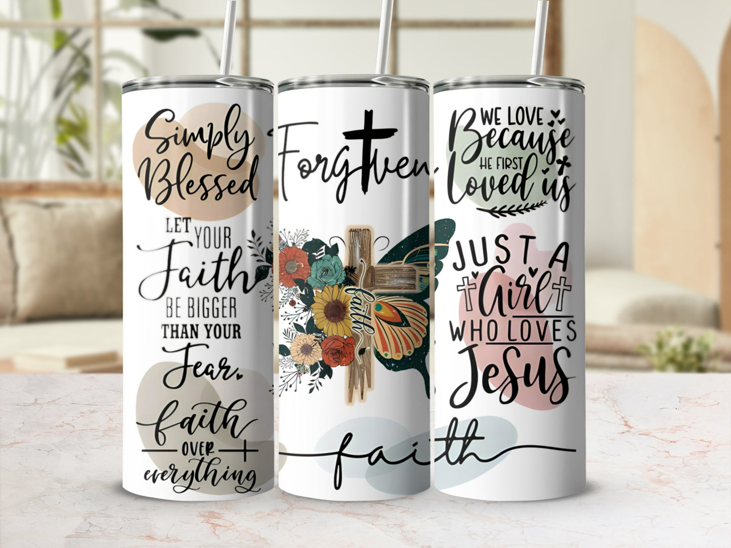 Simply Blessed Forgiven Just A Girl Faith Tumbler Set