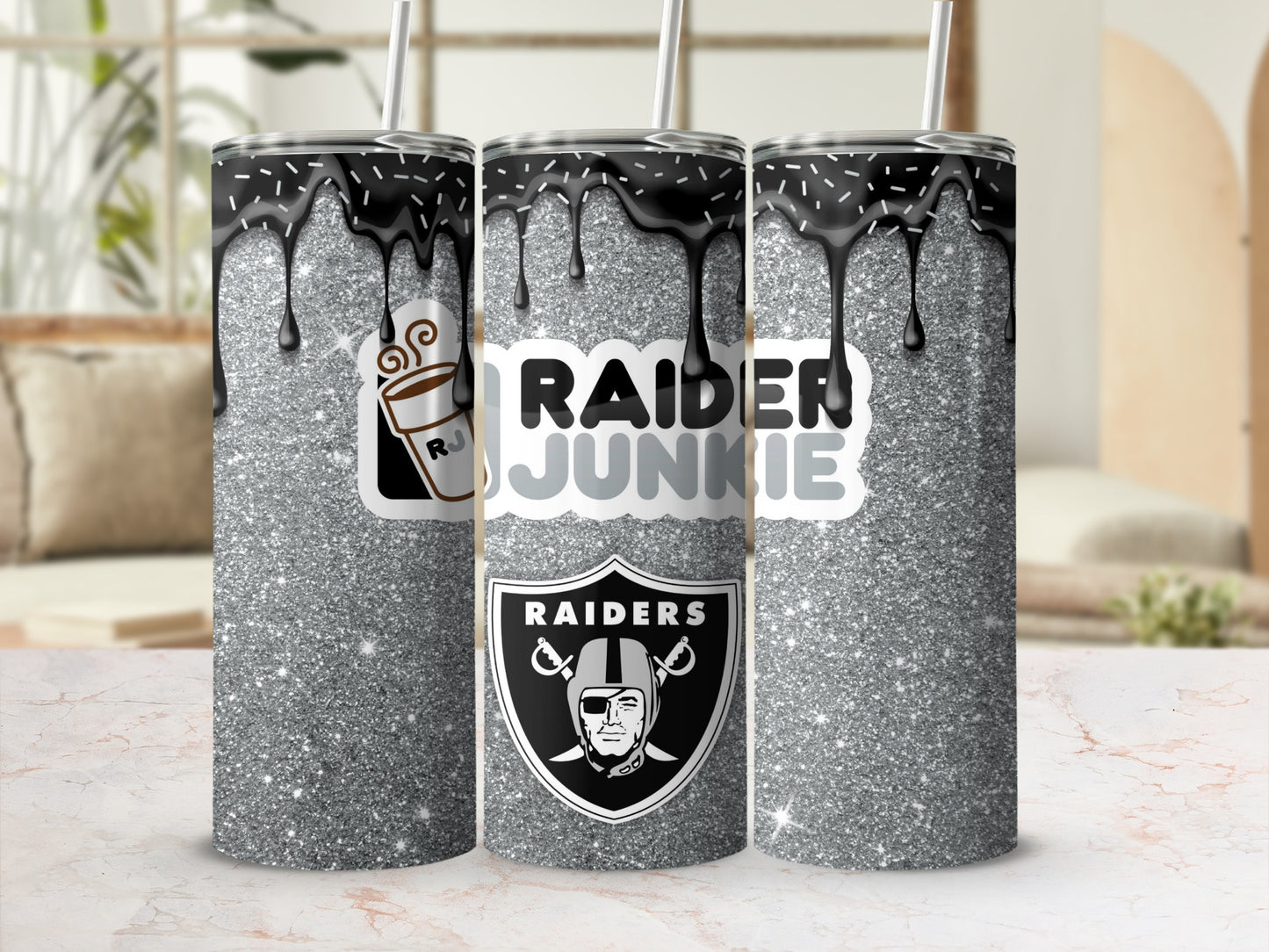Raider Junkie Silver Glitter Design Tumbler Cup