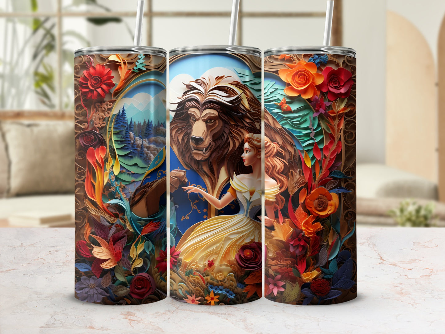Beautiful Beast and Belle Fantasy Stainless Steel Tumbler