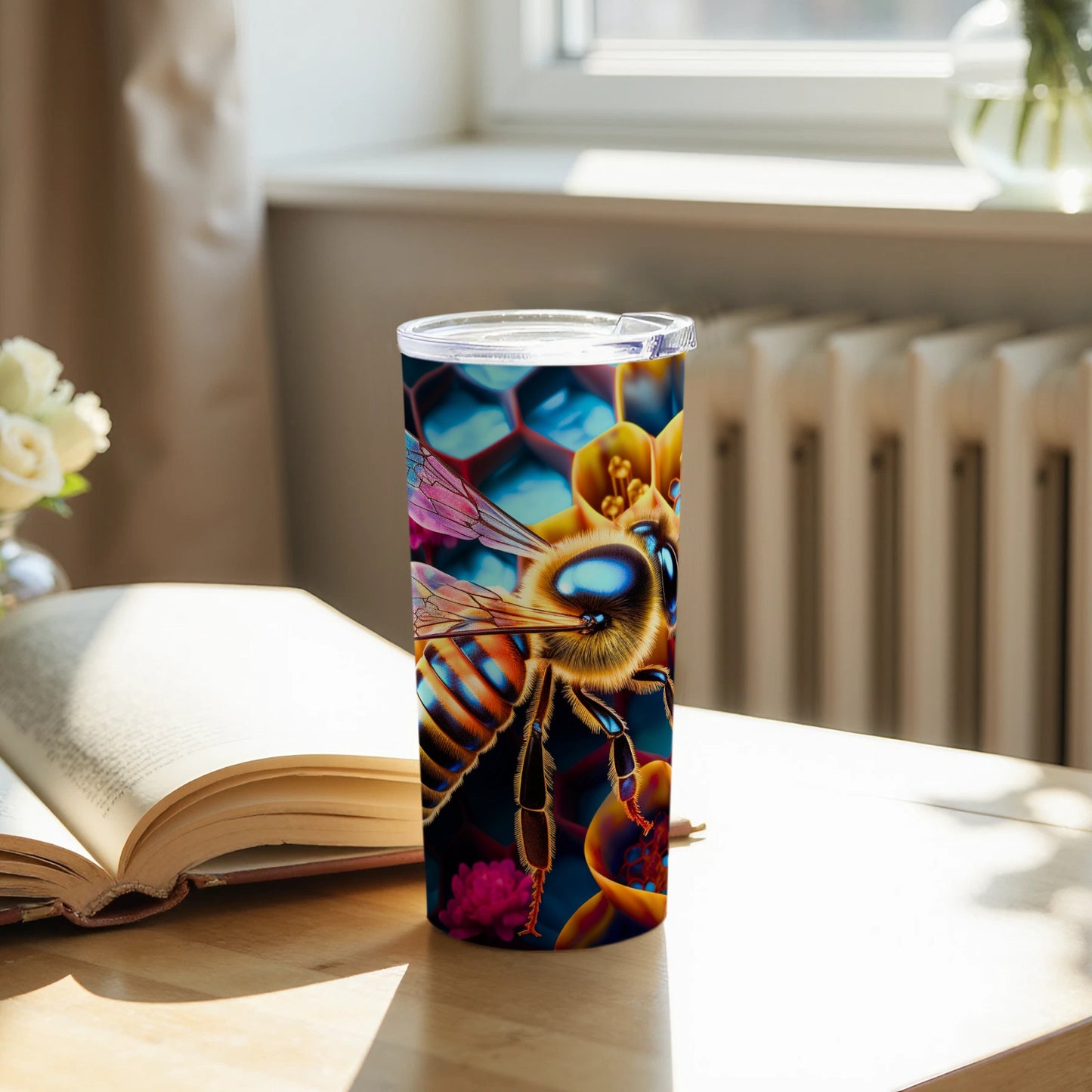 Luminous Bee Honeycomb Bloom Pattern Tumbler product type
Bee design
Honeycomb art
Floral pattern
Vibrant colors
Insect art
Nature inspired
Animal print
Tumbler cup
Travel mug
Drinkware gift
Unique design
Artistic graphic
Bright bee
Flower power
Honeybee graphic
Pollinator theme
Summer drinkware
Outdoor tumbler
Office mug
Abstract floral