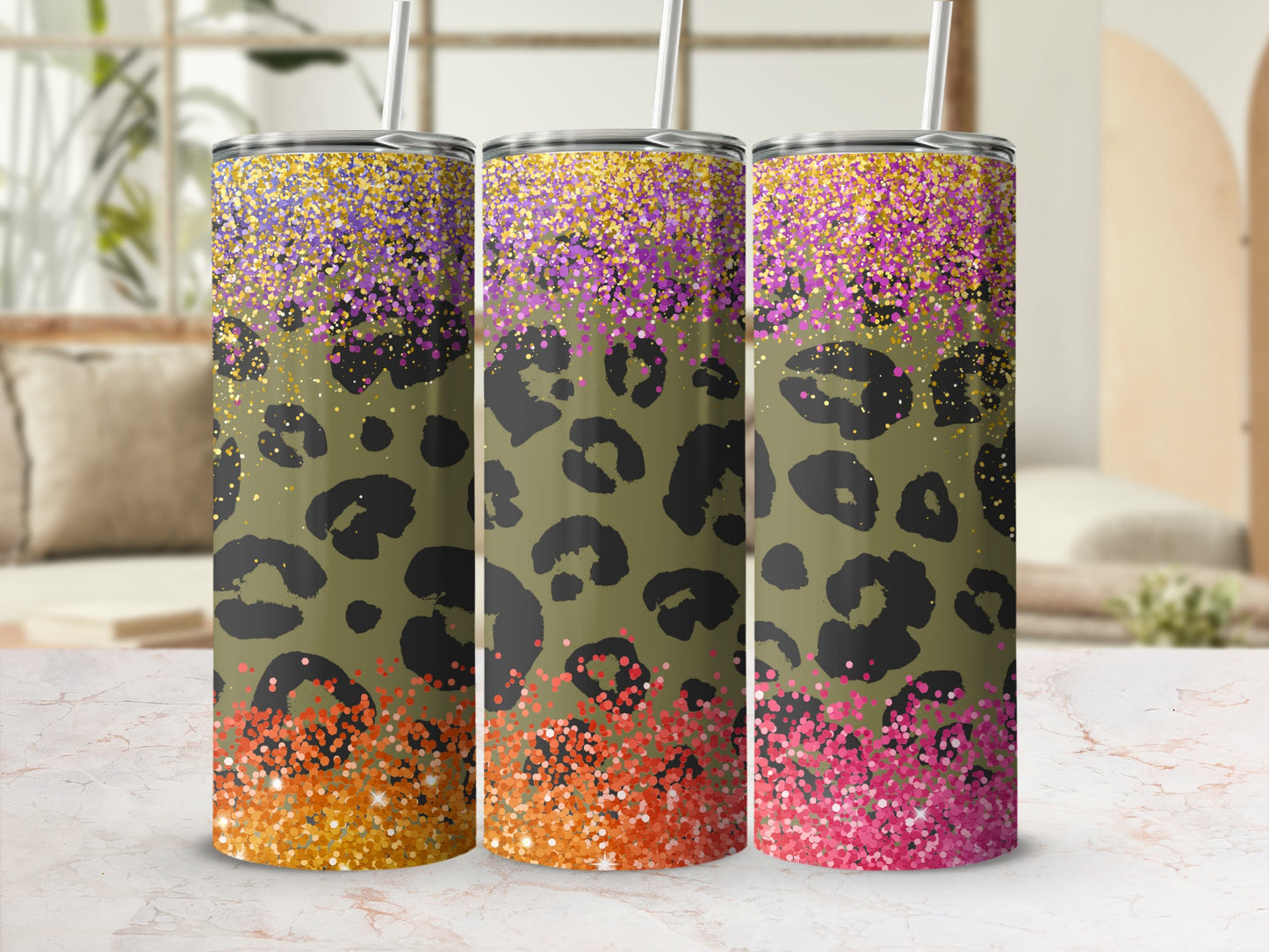 Glitter Leopard Print Tumbler in Three Color Variants