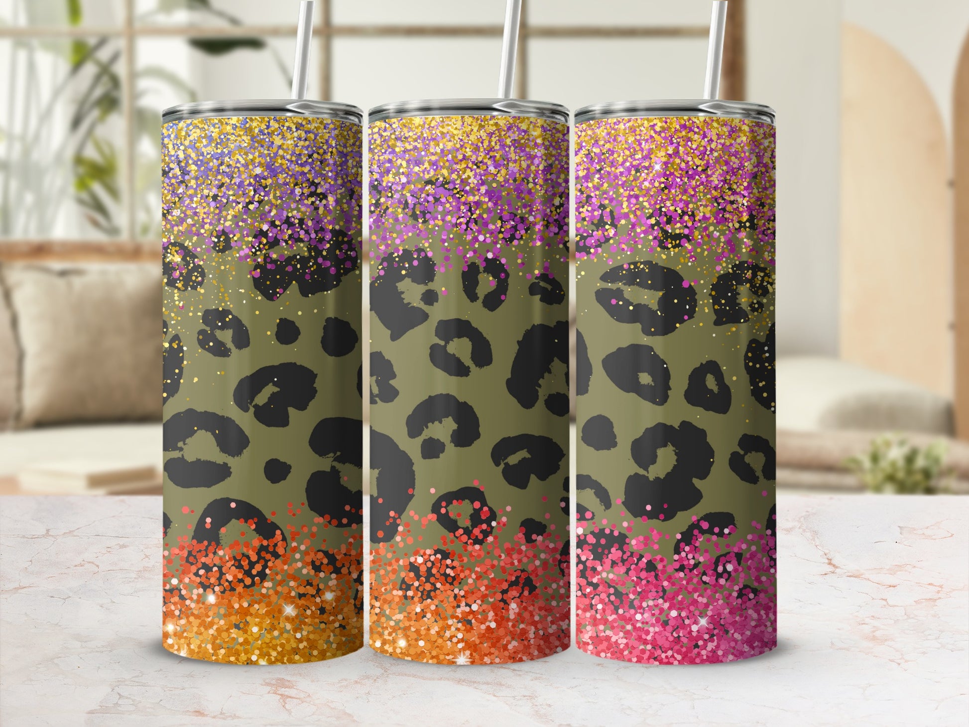 Glitter Leopard Print Tumbler in Three Color Variants