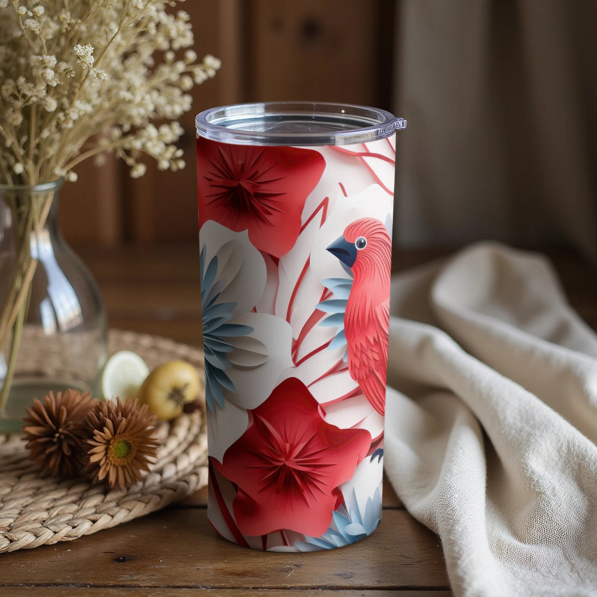 Tropical Flora and Parrot Patterned Tumbler