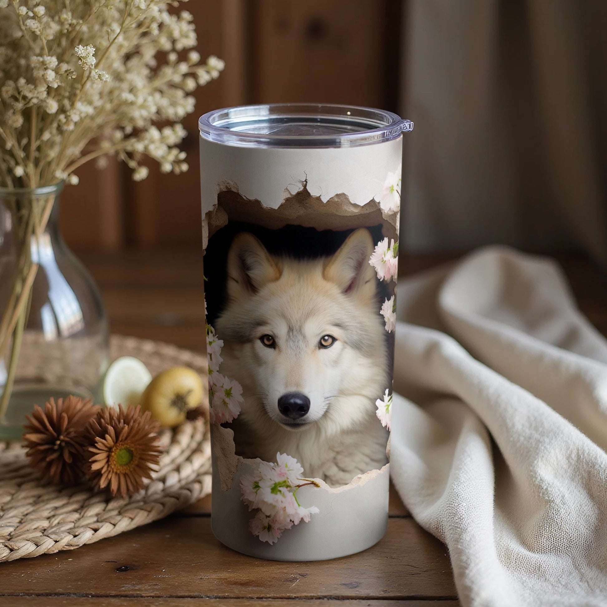 Wolf Cherry Blossom Torn Effect Design Drinkware product type