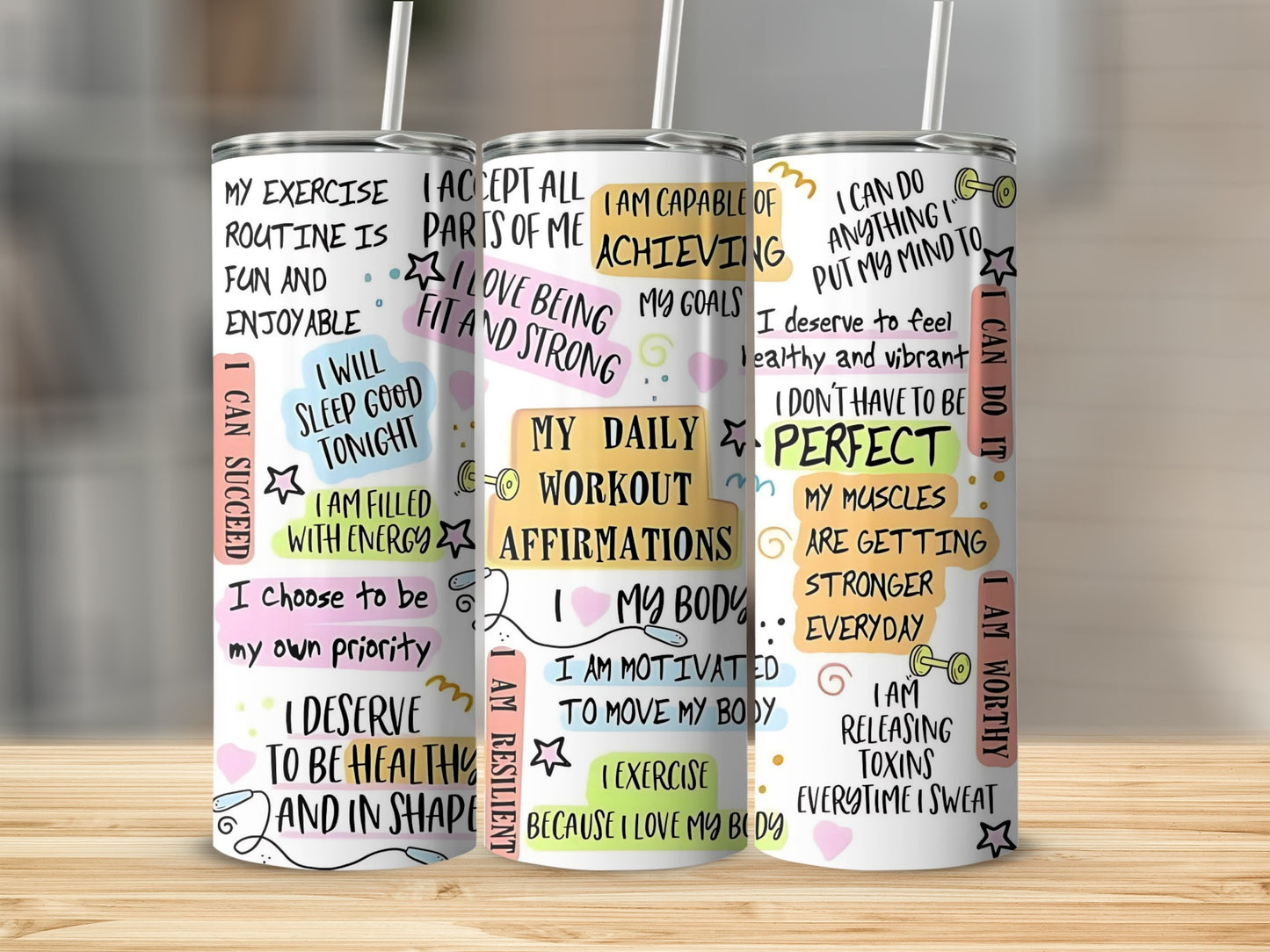 Daily Workout Affirmations and Motivational Quotes Tumbler