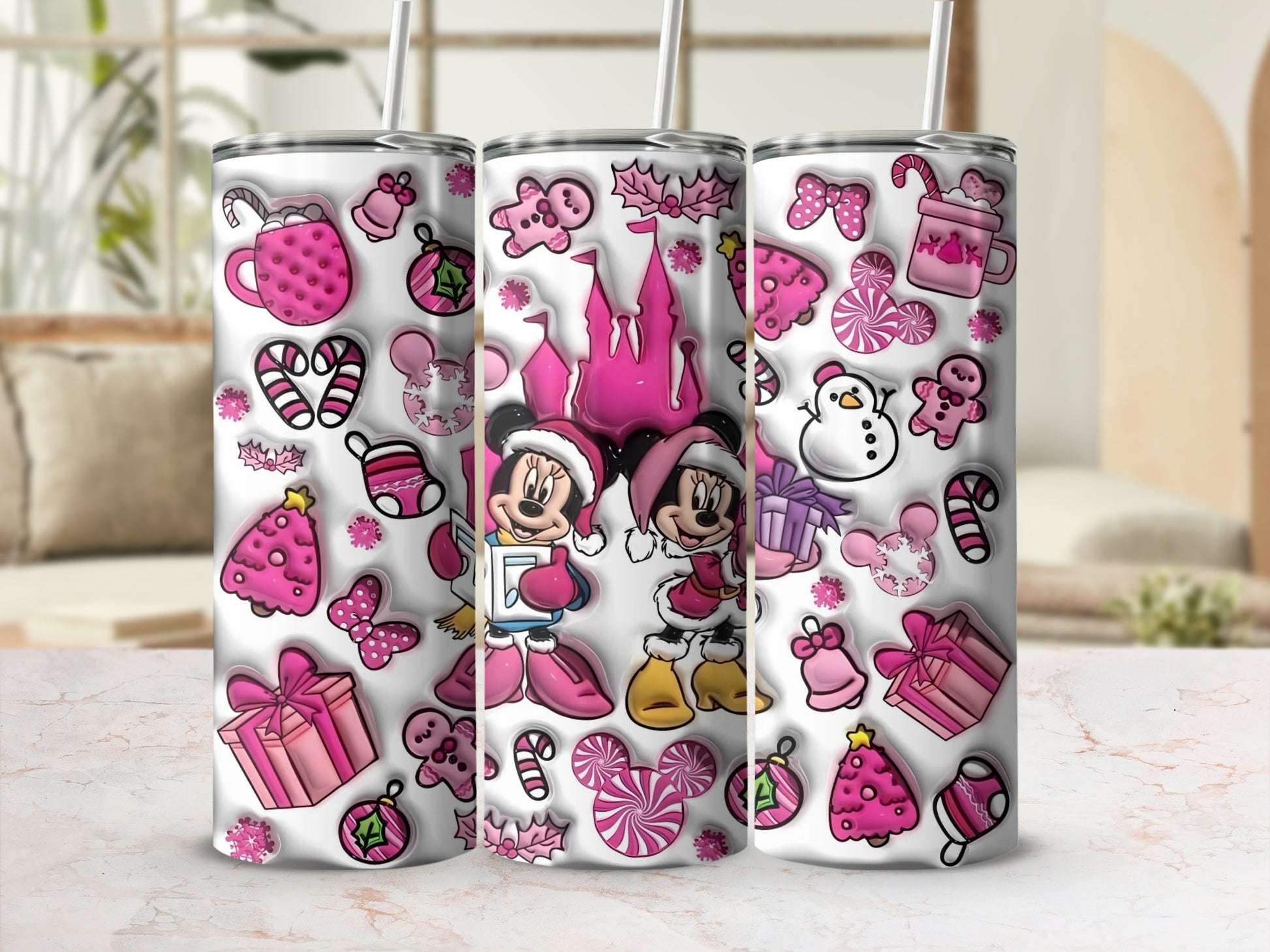 Pink Holiday Christmas Theme Stainless Steel Tumbler