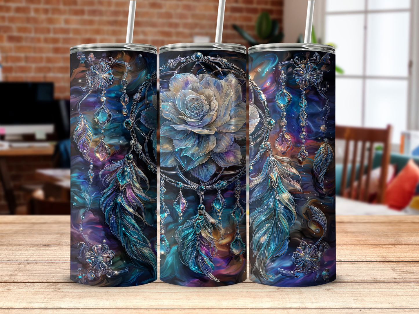 Enchanting Floral and Feather Design Tumbler product