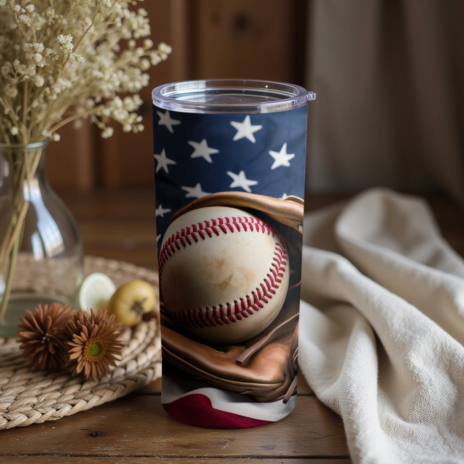 American Flag and Baseball Printed Tumbler Cup