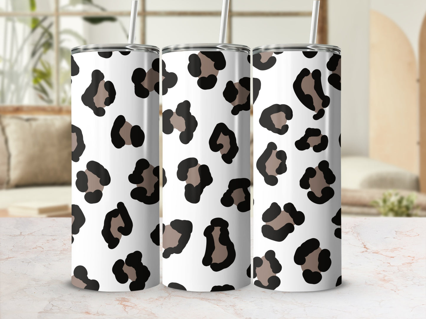 Leopard Print Tumbler with Straw Ideal Gift Item