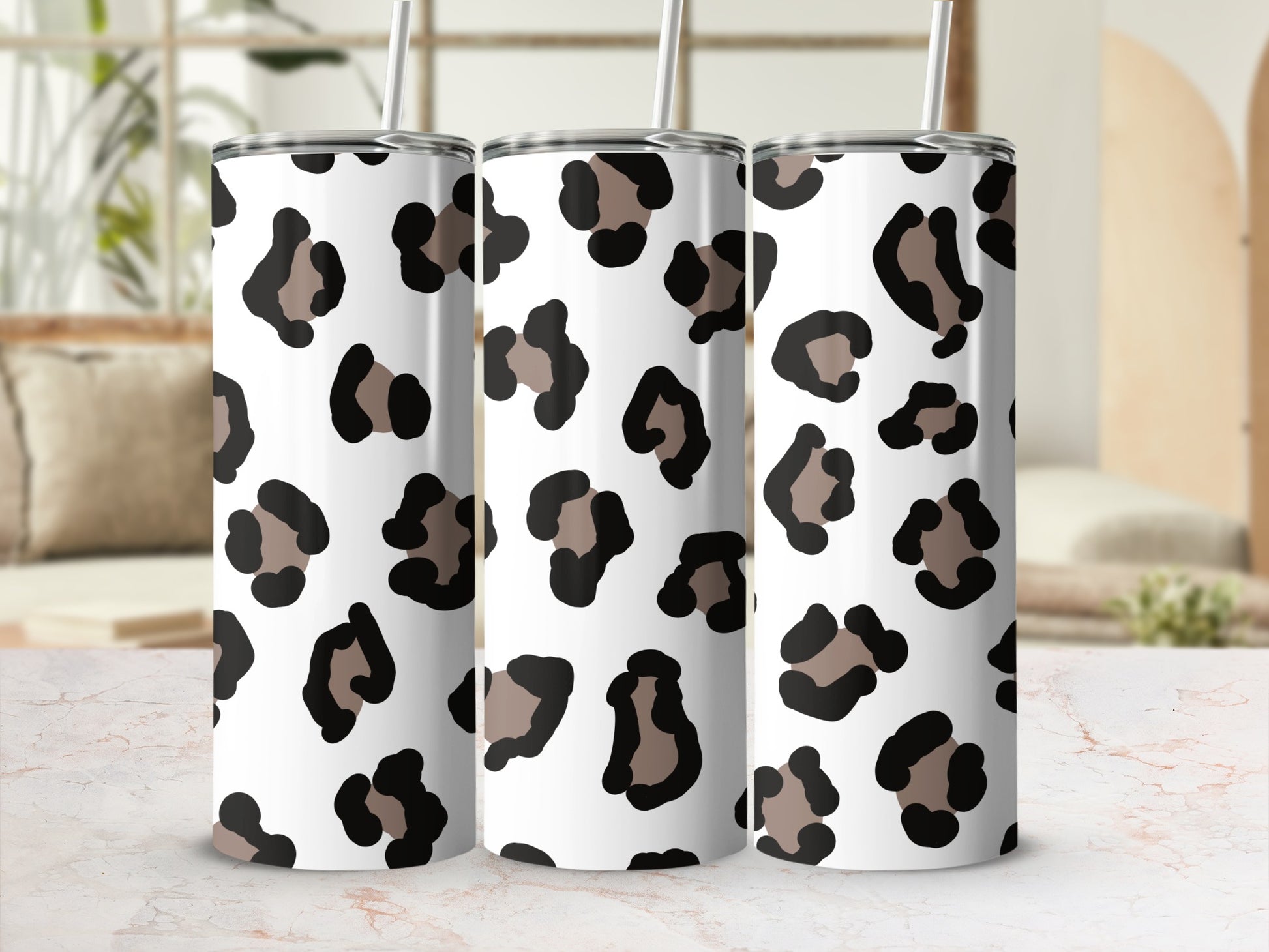 Leopard Print Tumbler with Straw Ideal Gift Item