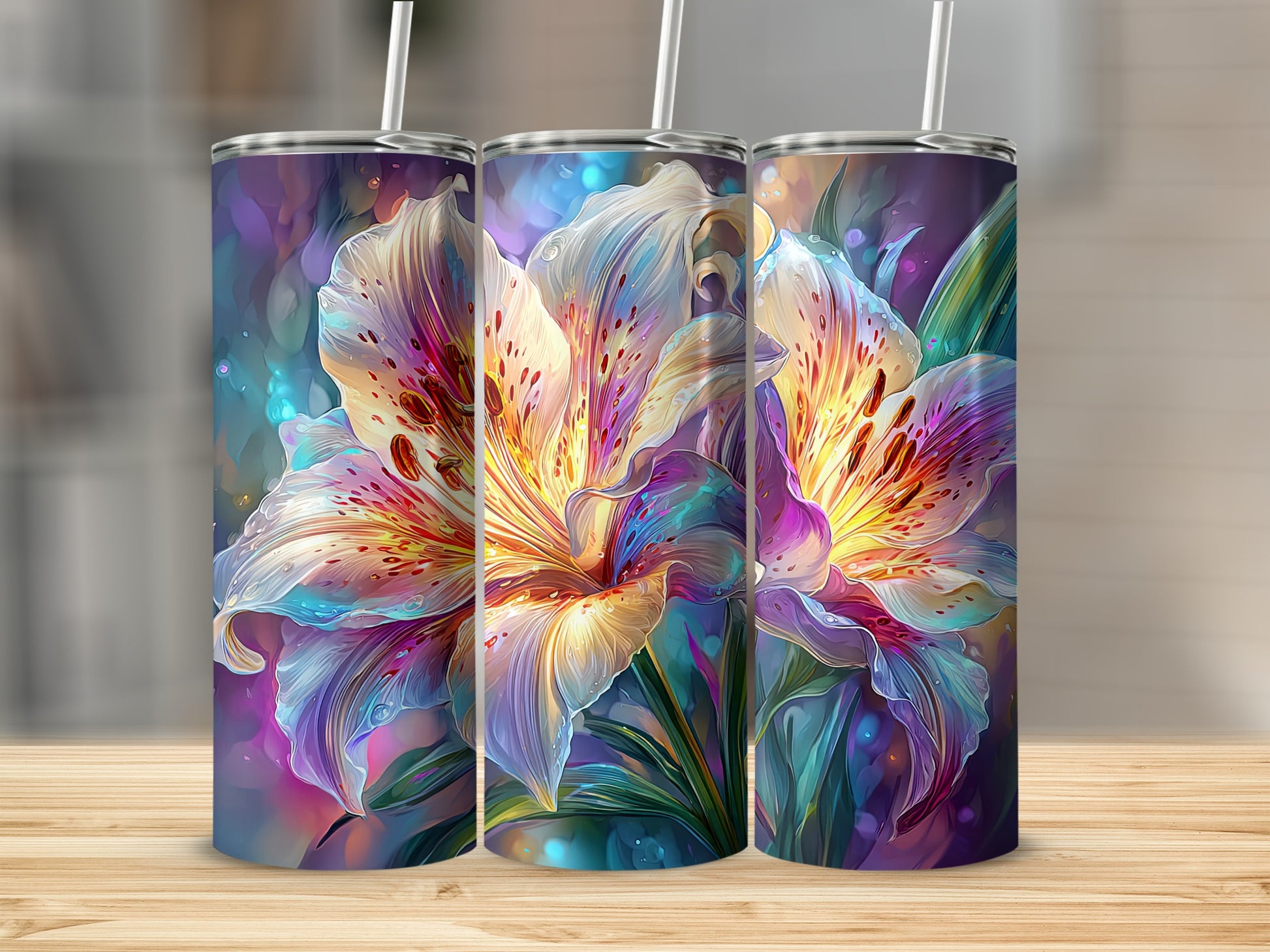Vibrant Artistic Floral Design Tall Tumbler Cups
