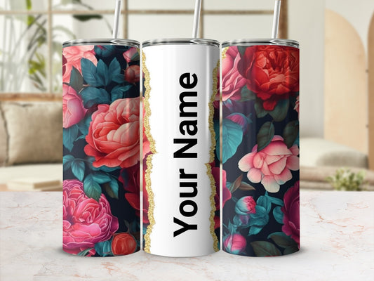 Personalized Floral Tumbler with Custom Name Option