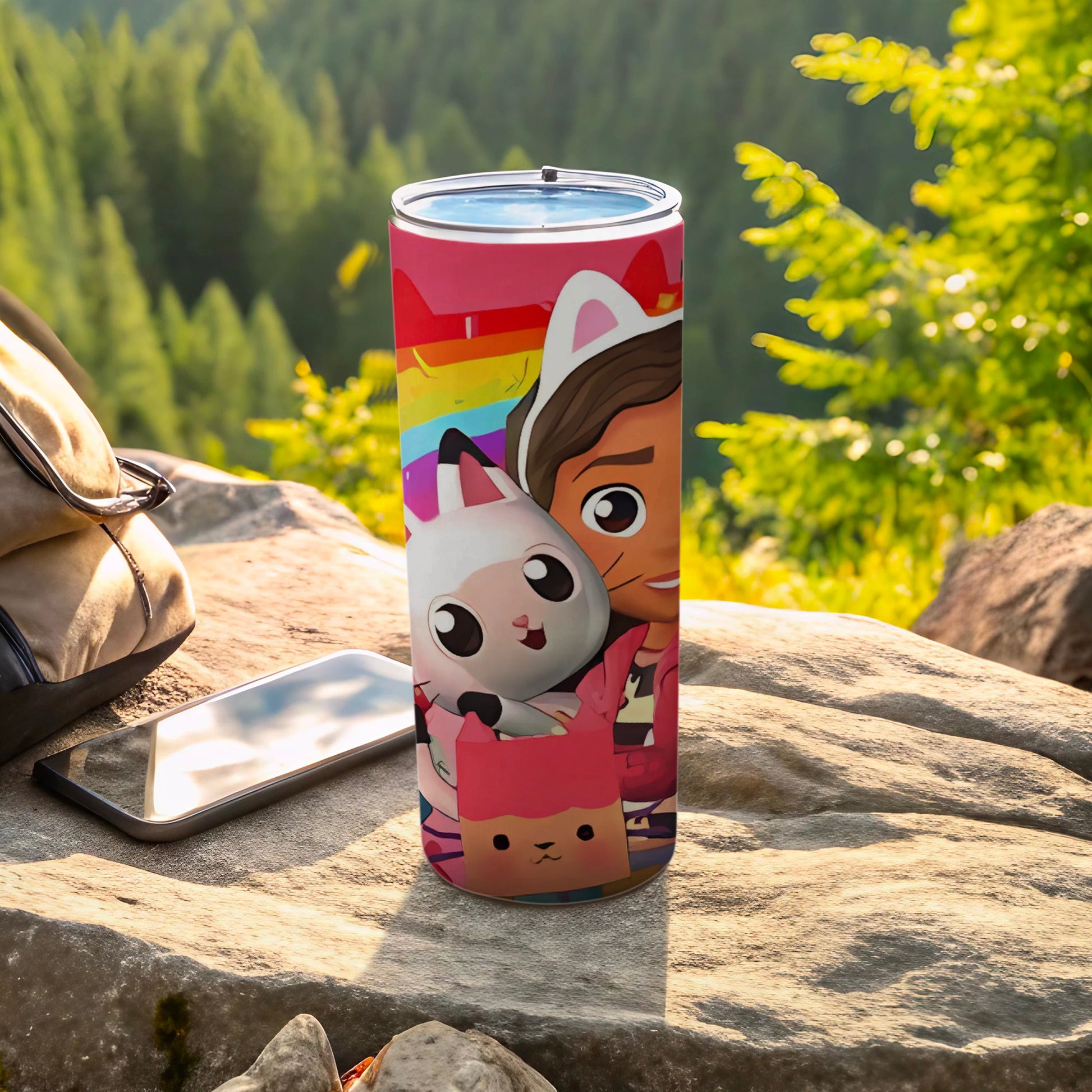 Colorful Cartoon Cat and Girl Design Travel Tumbler